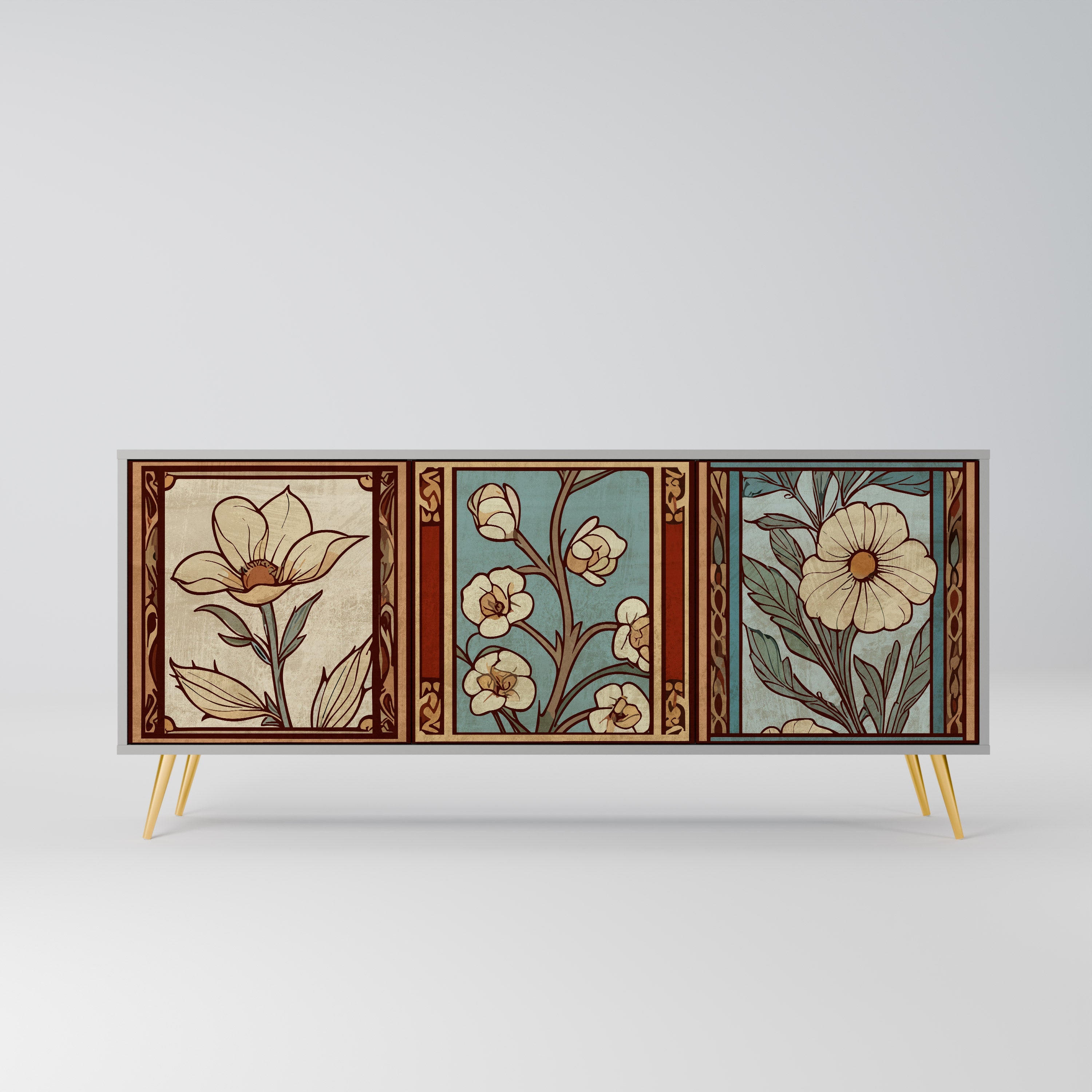 TIMELESS FLORA Aparador de 3 Portas em Acabamento Cinzento