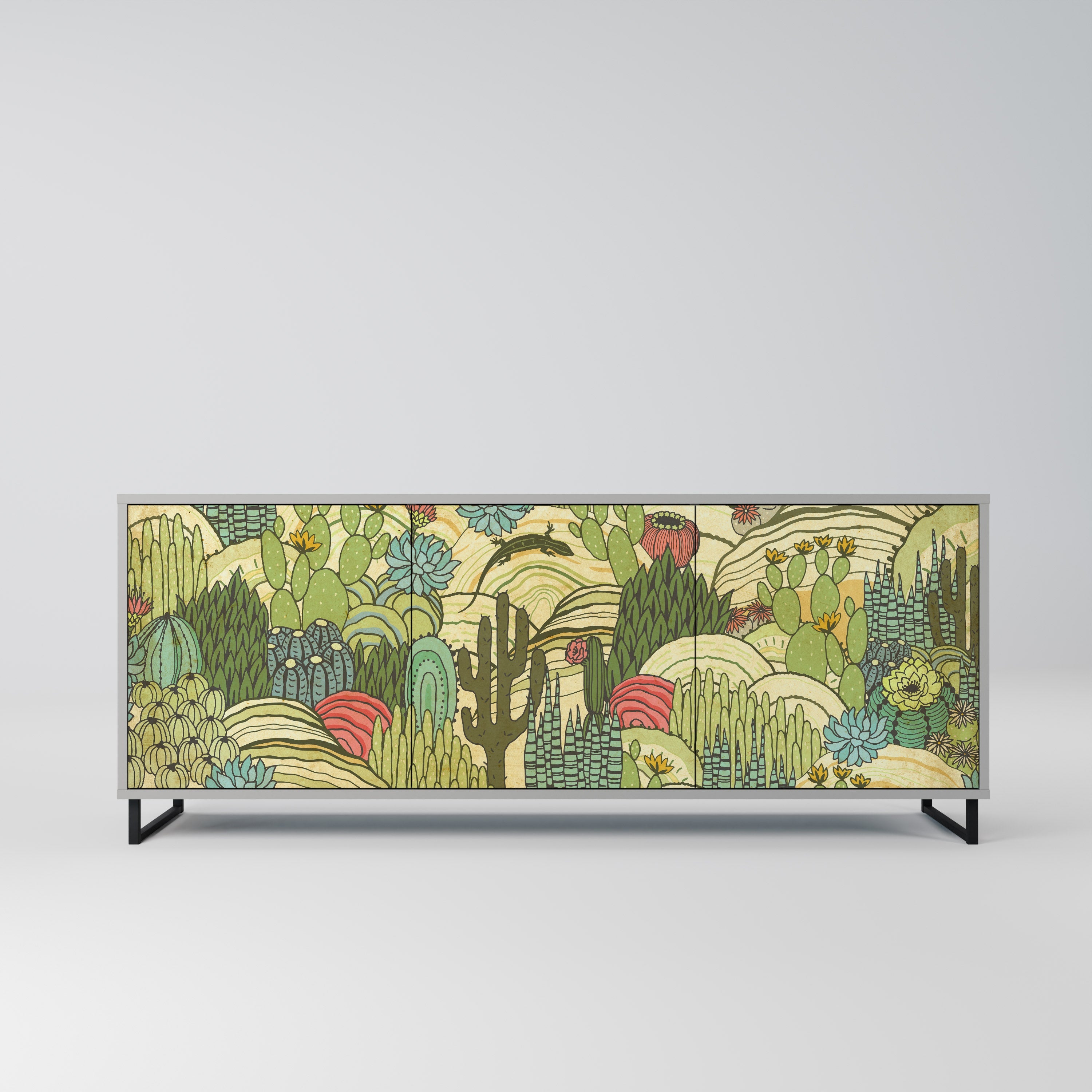 SUCCULENTS KALEIDOSCOPE Aparador de 3 Portas em Acabamento Cinzento