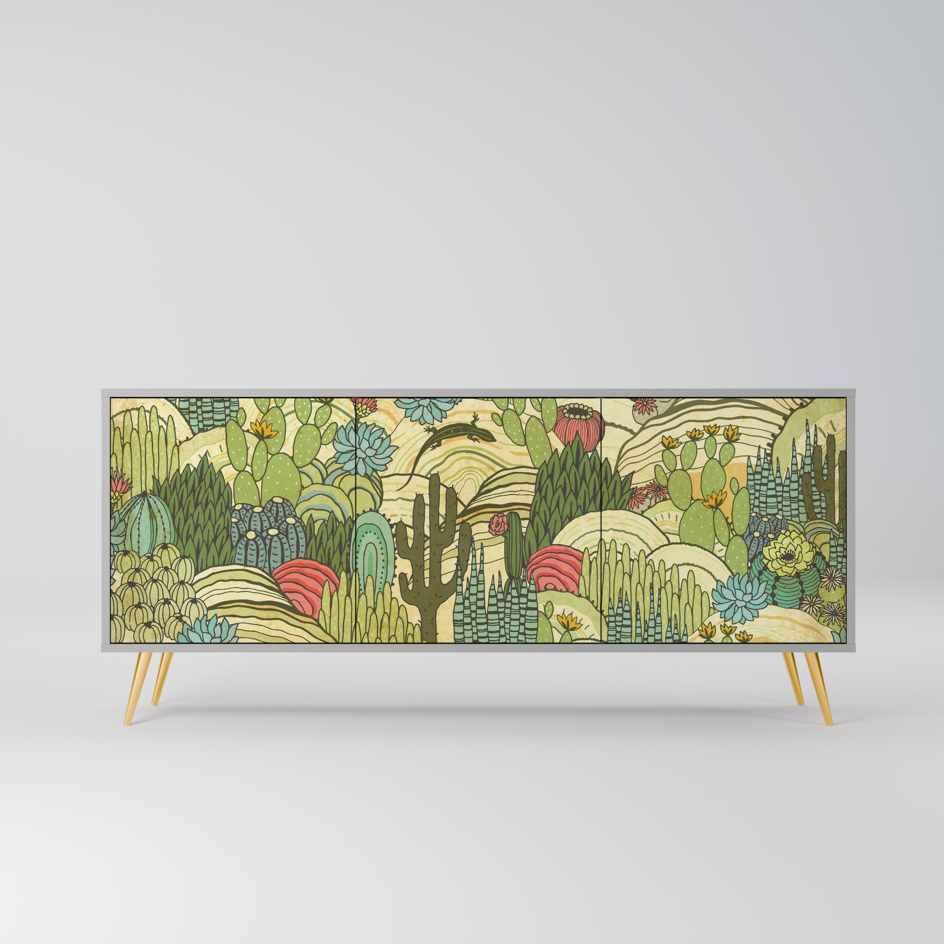 SUCCULENTS KALEIDOSCOPE Aparador de 3 Portas em Acabamento Cinzento