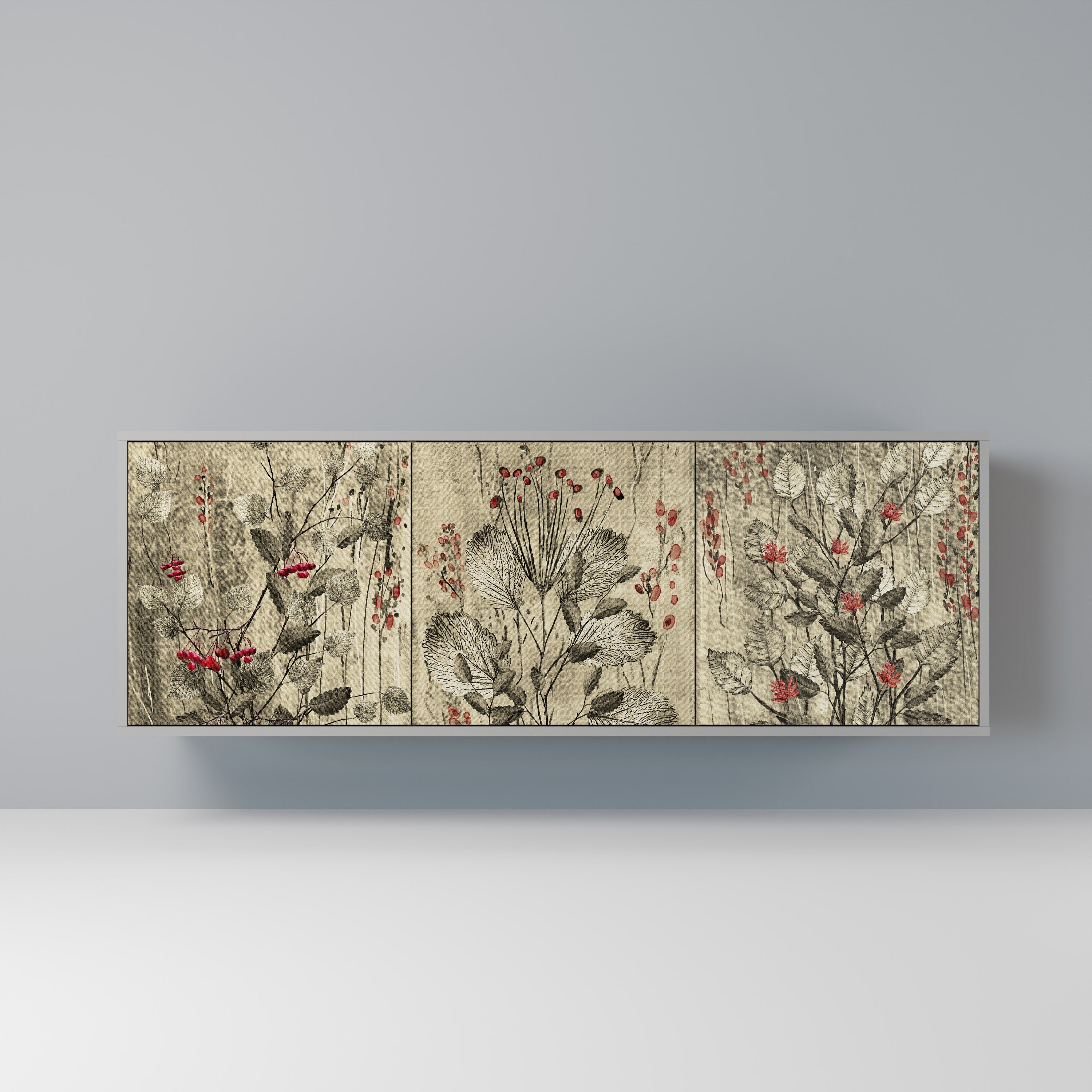 HERBAL GRACE Aparador de 3 Portas em Acabamento Cinzento