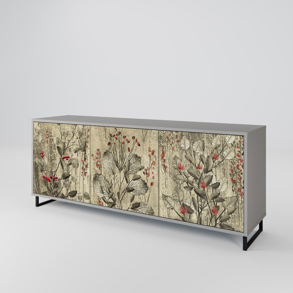 HERBAL GRACE 3-Door Sideboard in Grey Finish