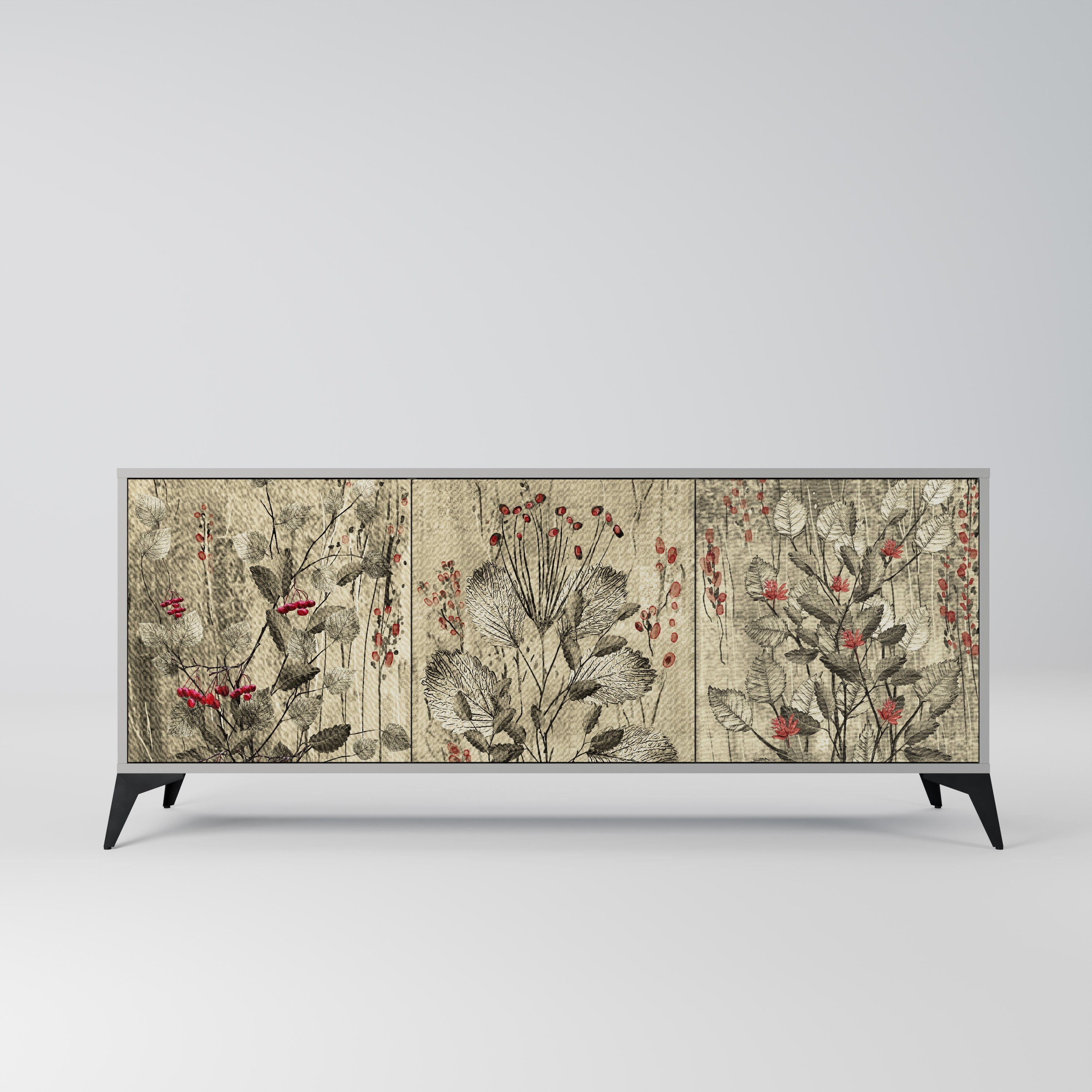 HERBAL GRACE Aparador de 3 Portas em Acabamento Cinzento