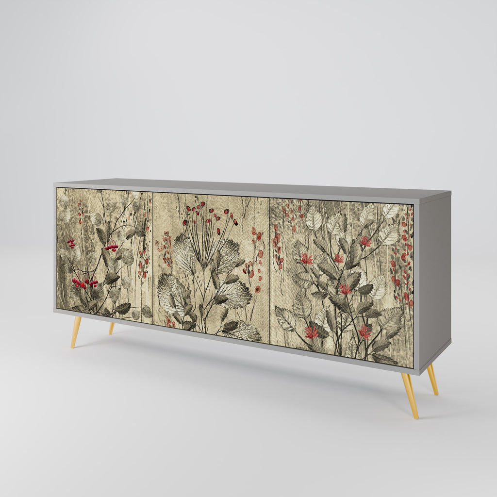 HERBAL GRACE 3-Door Sideboard in Grey Finish
