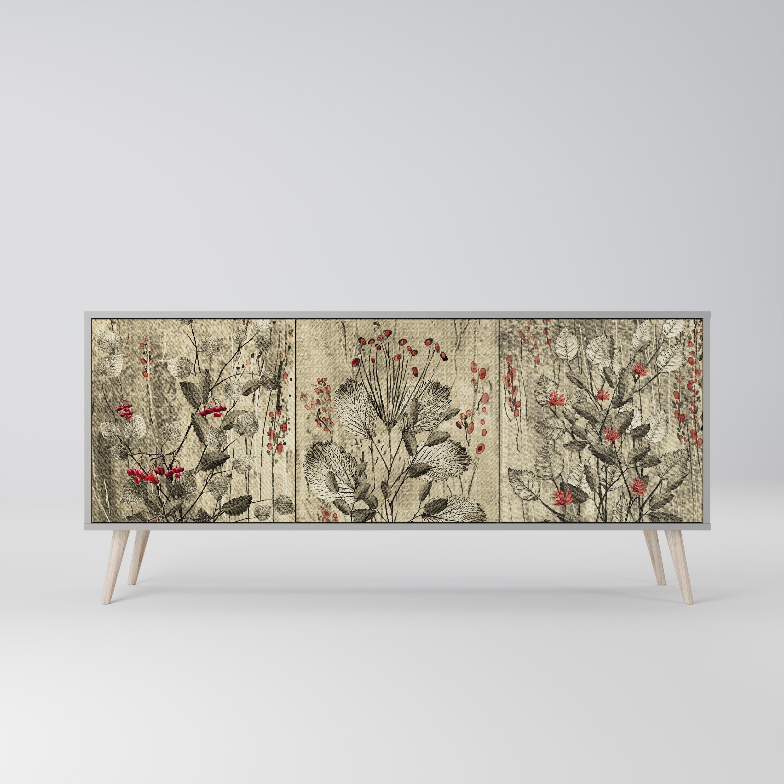 HERBAL GRACE Aparador de 3 Portas em Acabamento Cinzento