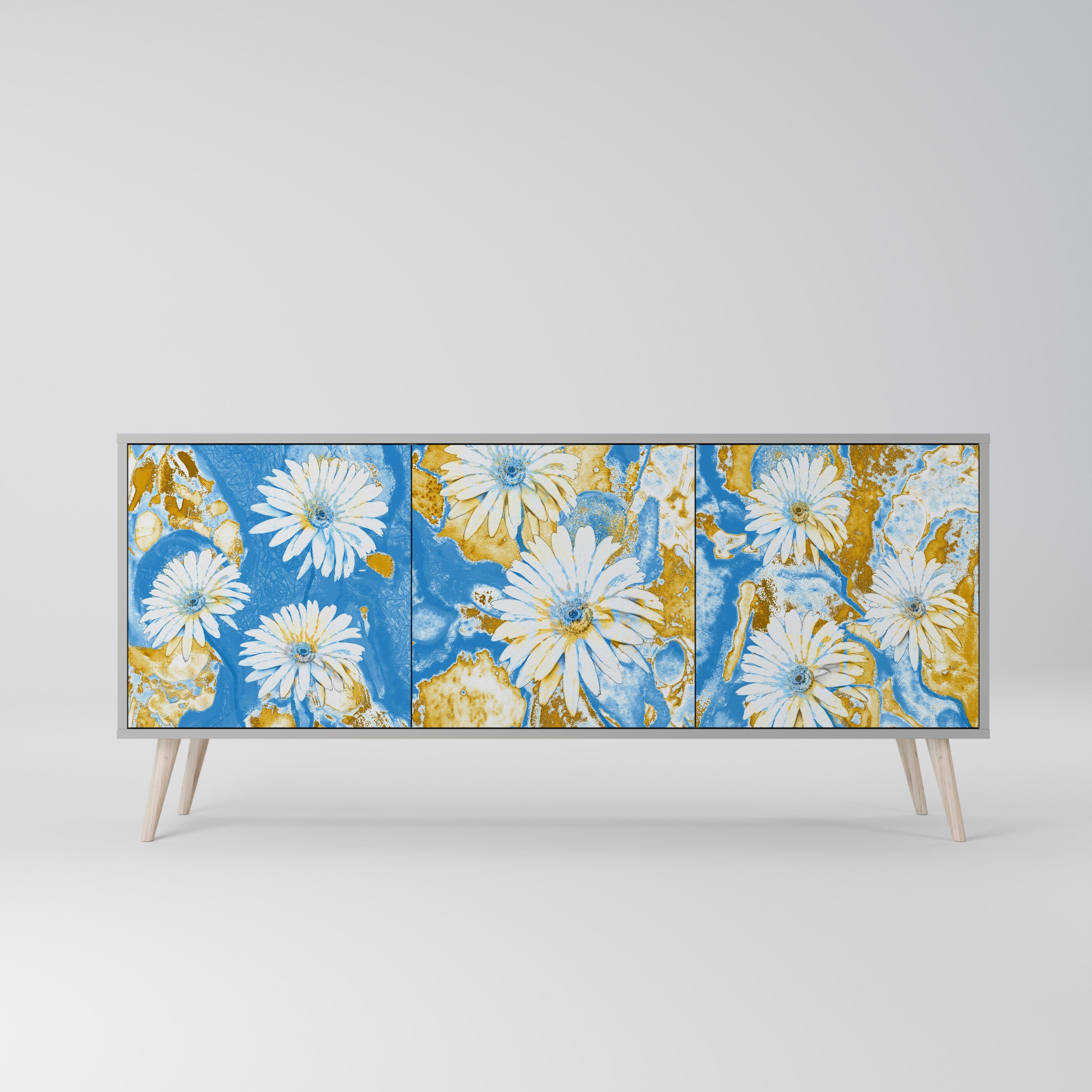 DAISY LUXE Aparador de 3 Portas em Acabamento Cinzento