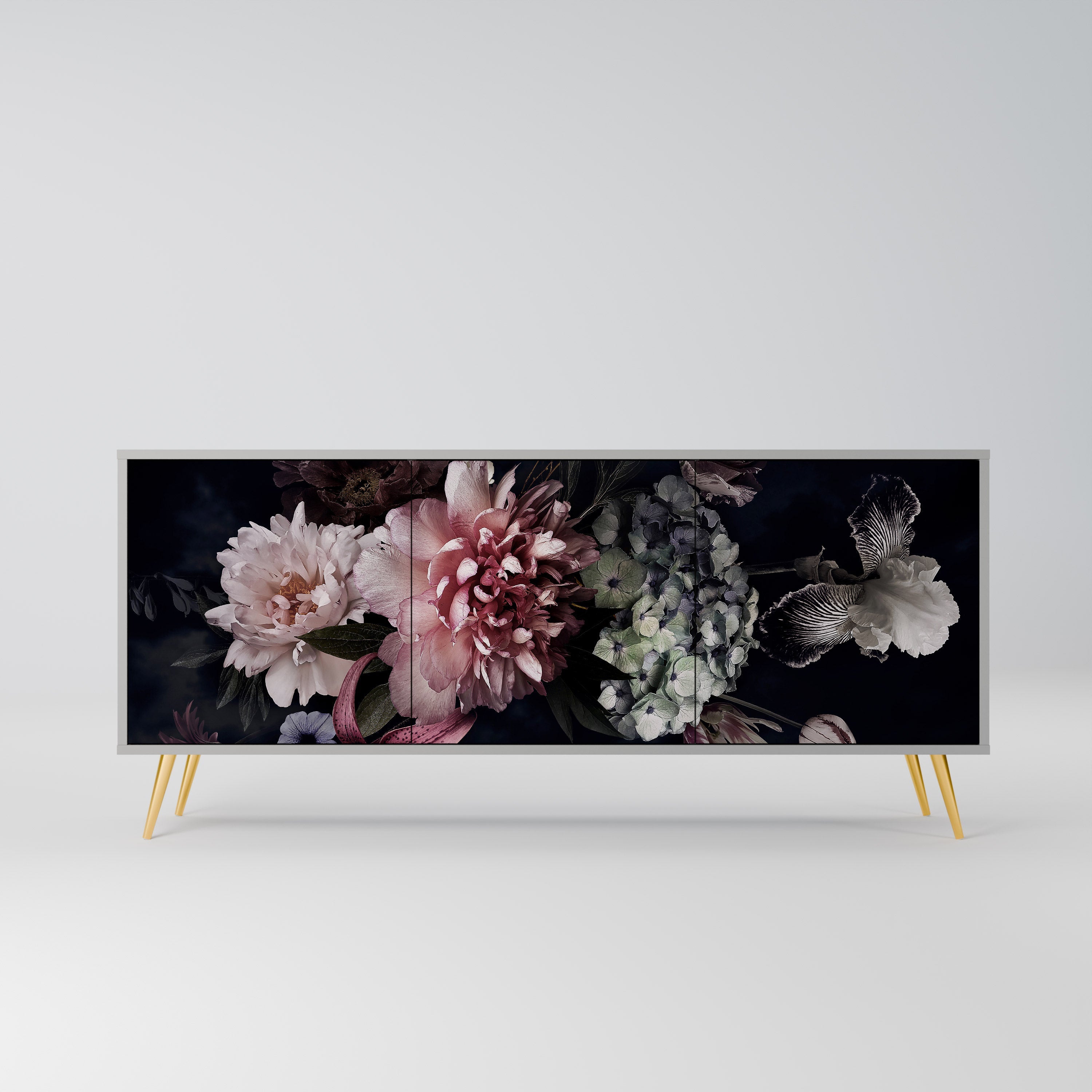 PURE BLOSSOM Aparador de 3 Portas em Acabamento Cinzento