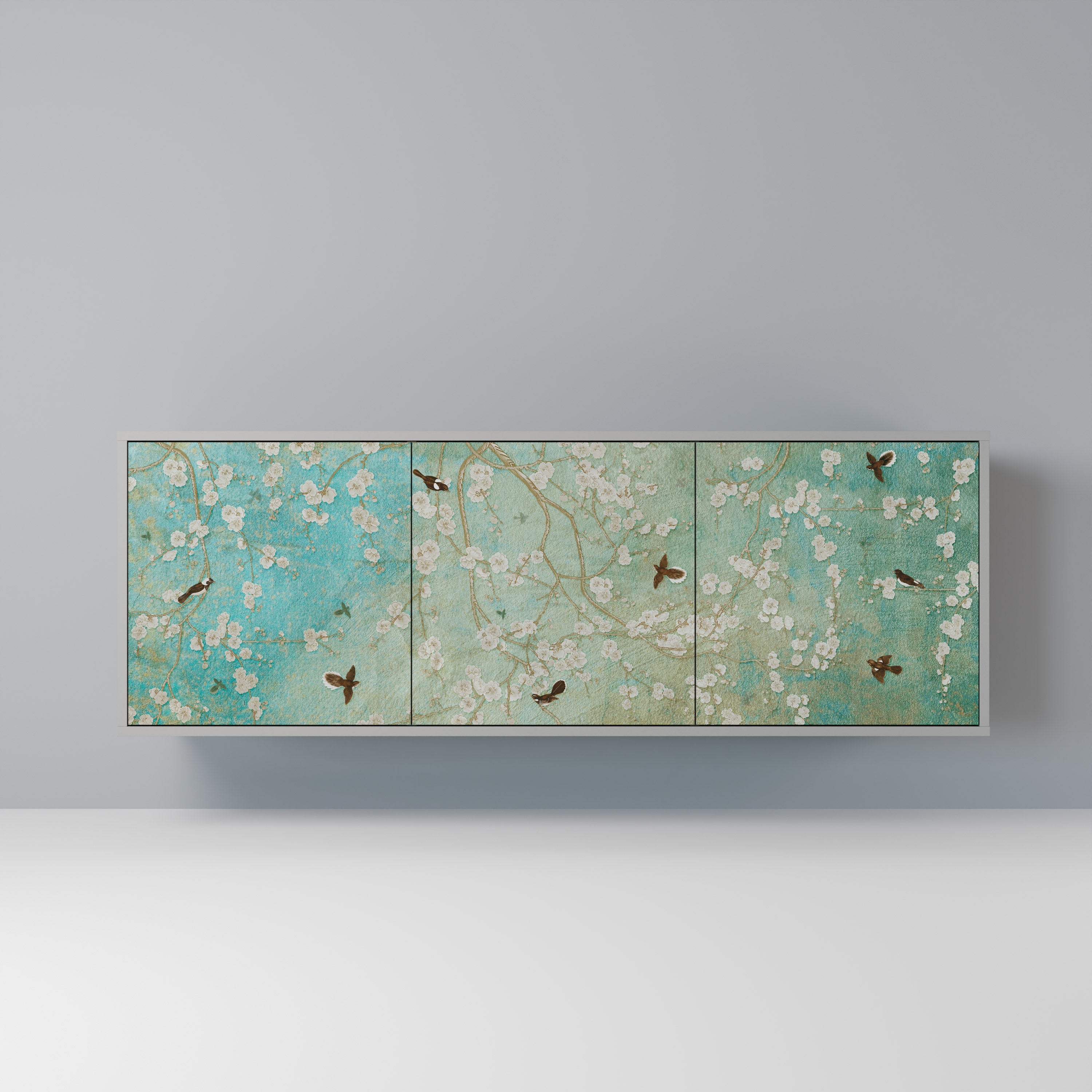 BLOOMING CHARM Aparador de 3 Portas em Acabamento Cinzento