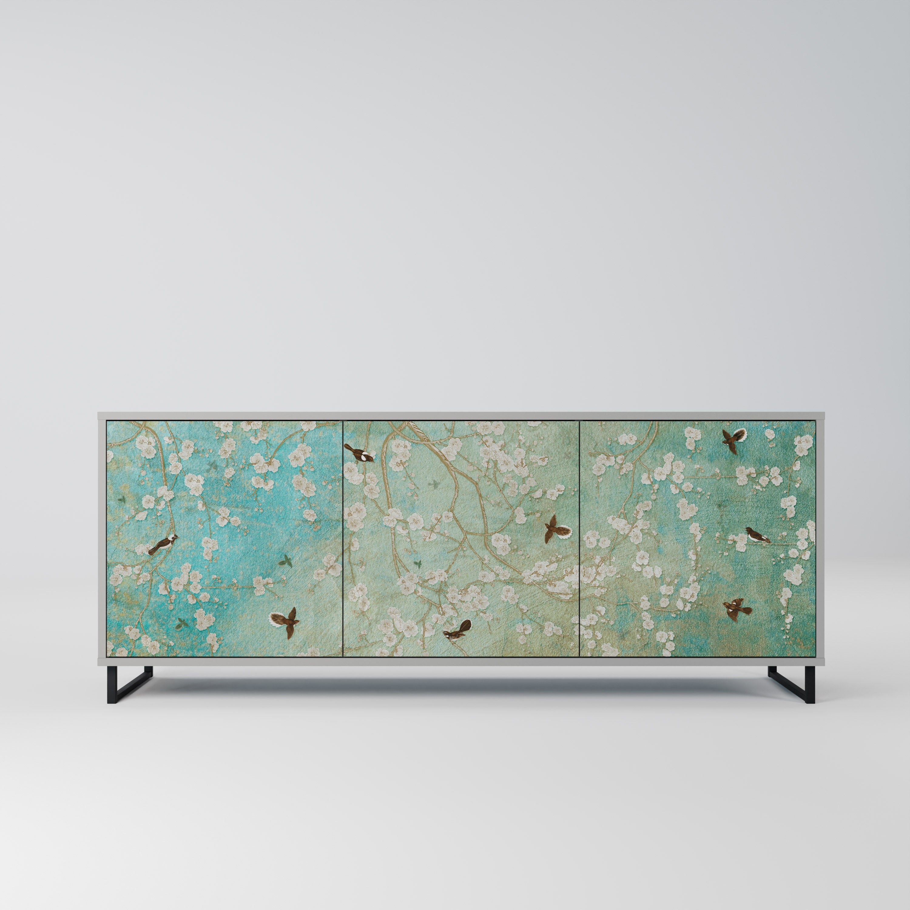 BLOOMING CHARM Aparador de 3 Portas em Acabamento Cinzento