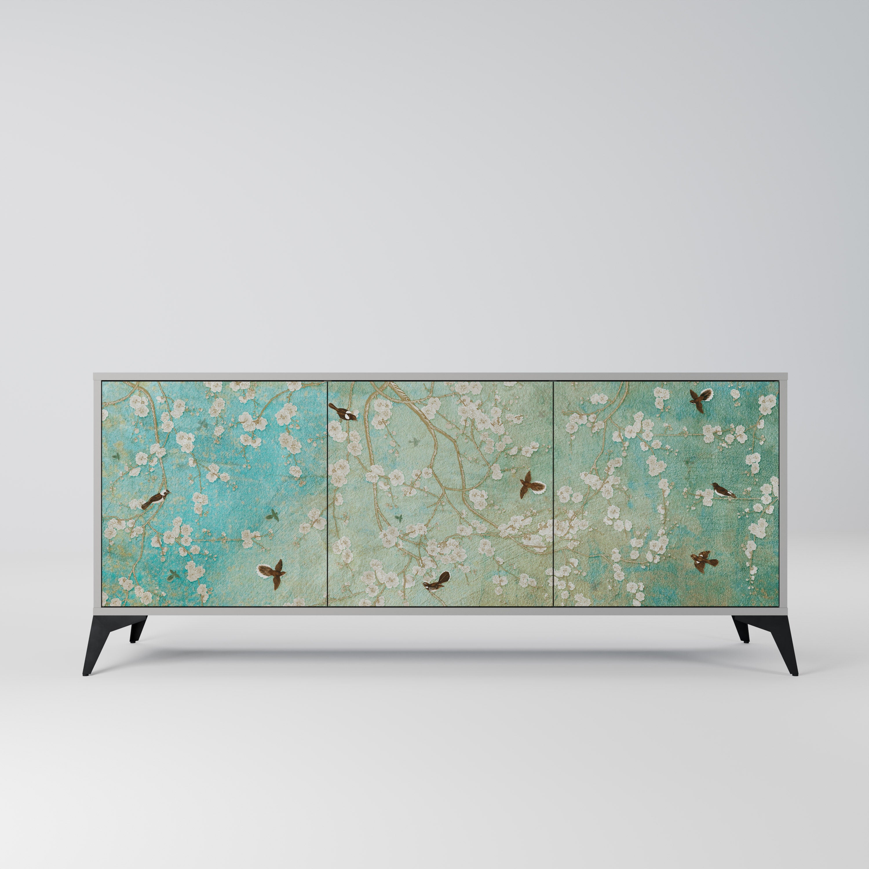 BLOOMING CHARM Aparador de 3 Portas em Acabamento Cinzento