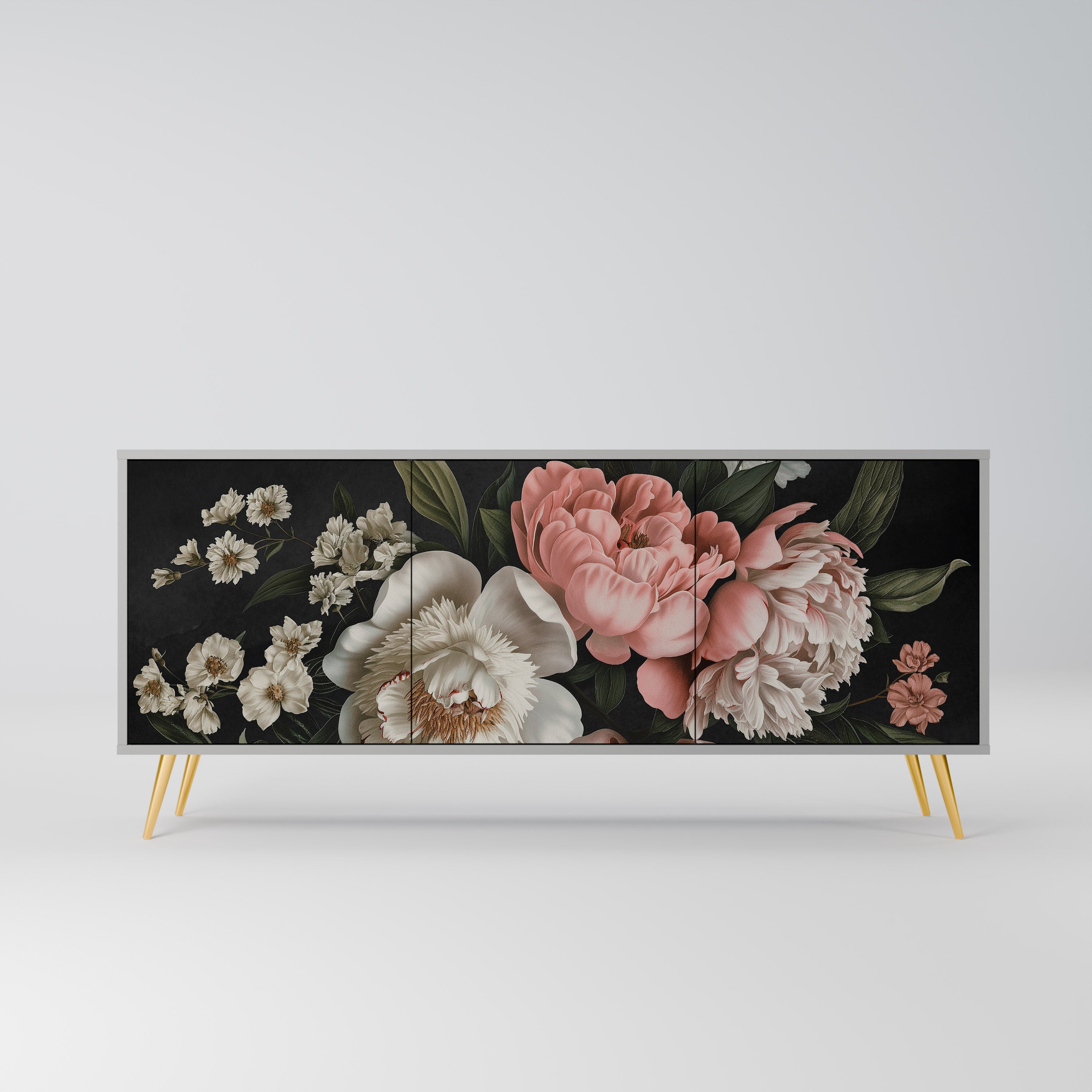 LUSH ELEGANCE Aparador de 3 Portas em Acabamento Cinzento