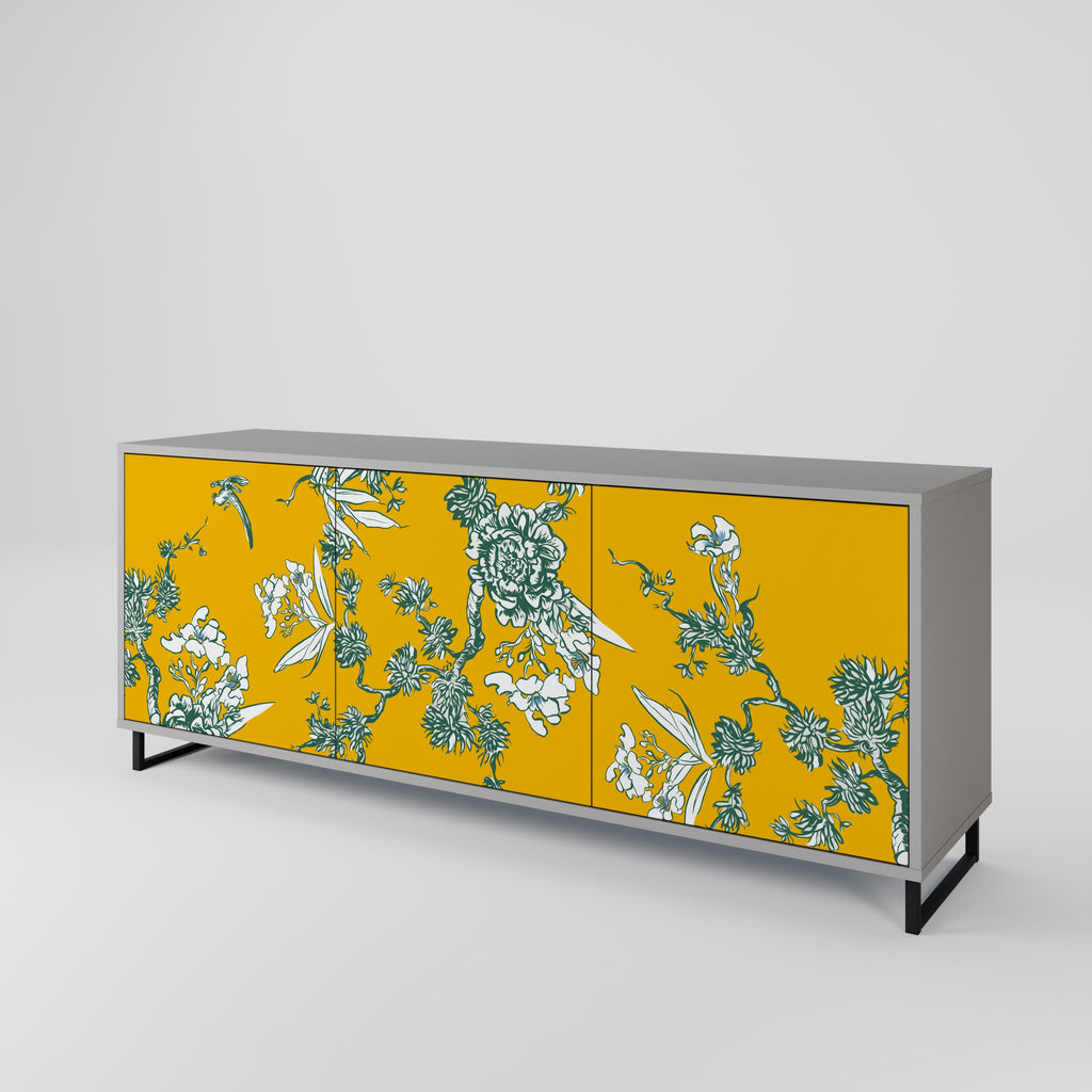 YELLOW CHINOISERIE Aparador de 3 Portas em Acabamento Cinzento