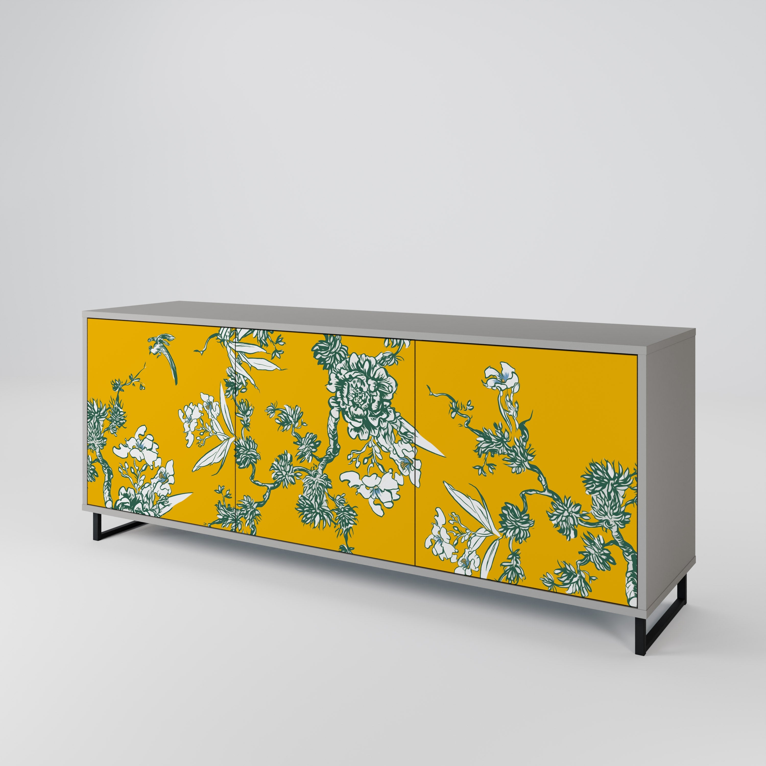 YELLOW CHINOISERIE Aparador de 3 Portas em Acabamento Cinzento