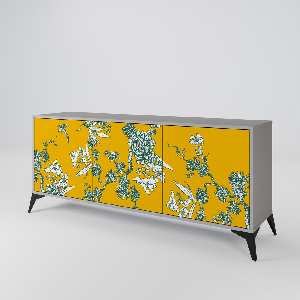 YELLOW CHINOISERIE Aparador de 3 Portas em Acabamento Cinzento