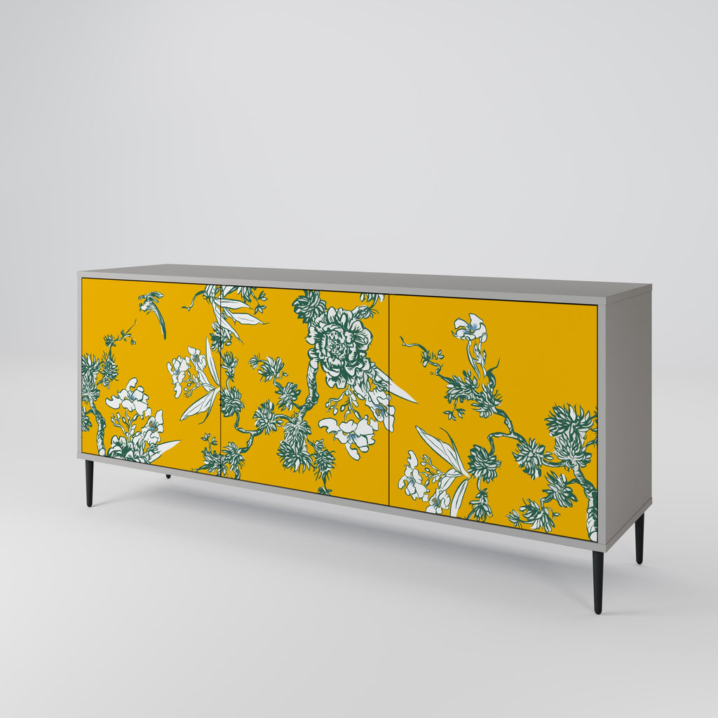 YELLOW CHINOISERIE Aparador de 3 Portas em Acabamento Cinzento