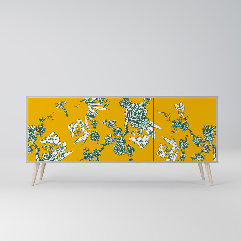 YELLOW CHINOISERIE Aparador de 3 Portas em Acabamento Cinzento