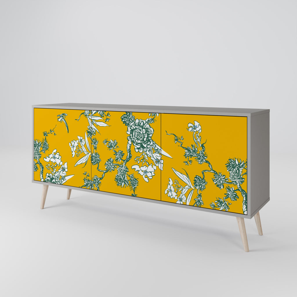 YELLOW CHINOISERIE Aparador de 3 Portas em Acabamento Cinzento