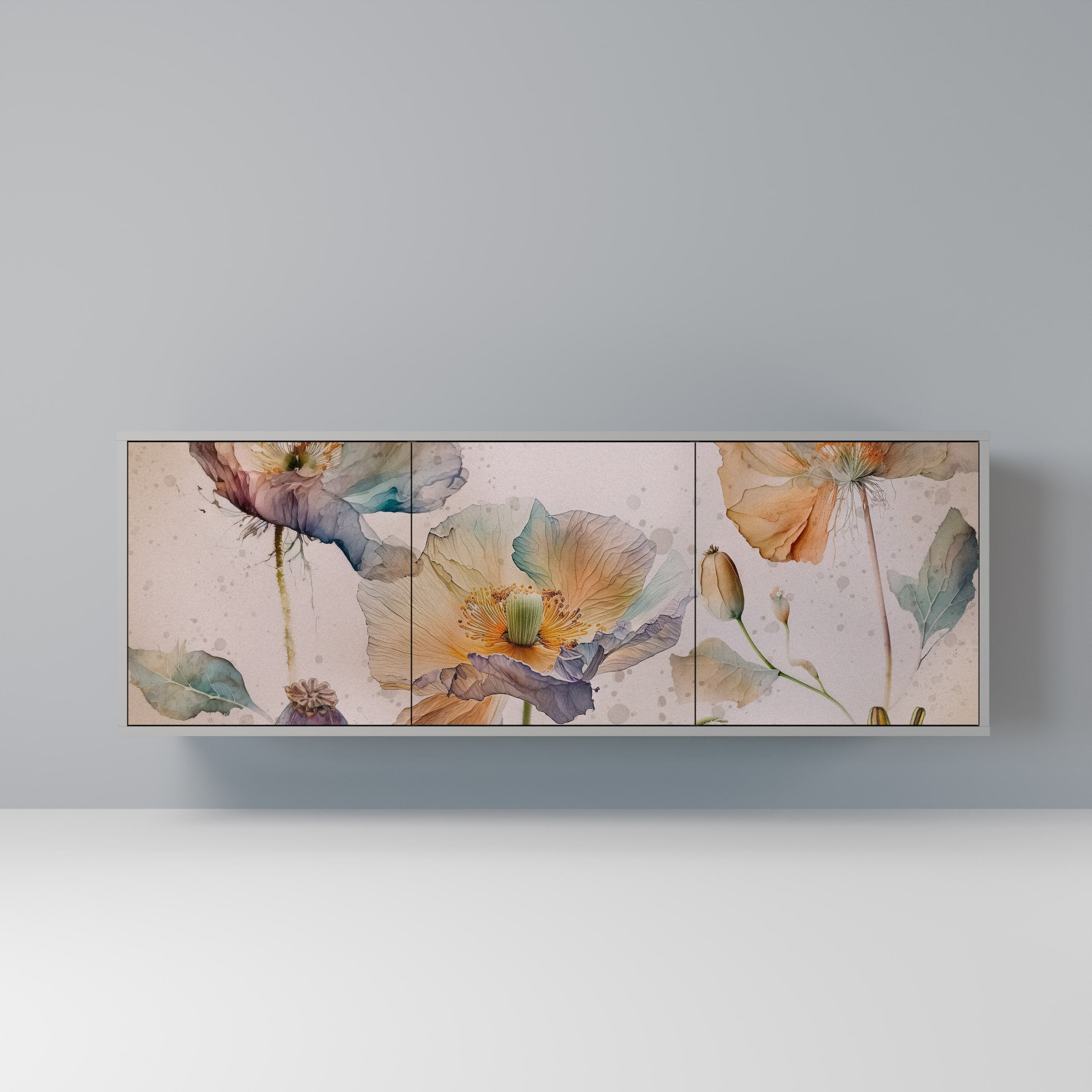 SOFTEN POPPY Aparador de 3 Portas em Acabamento Cinzento