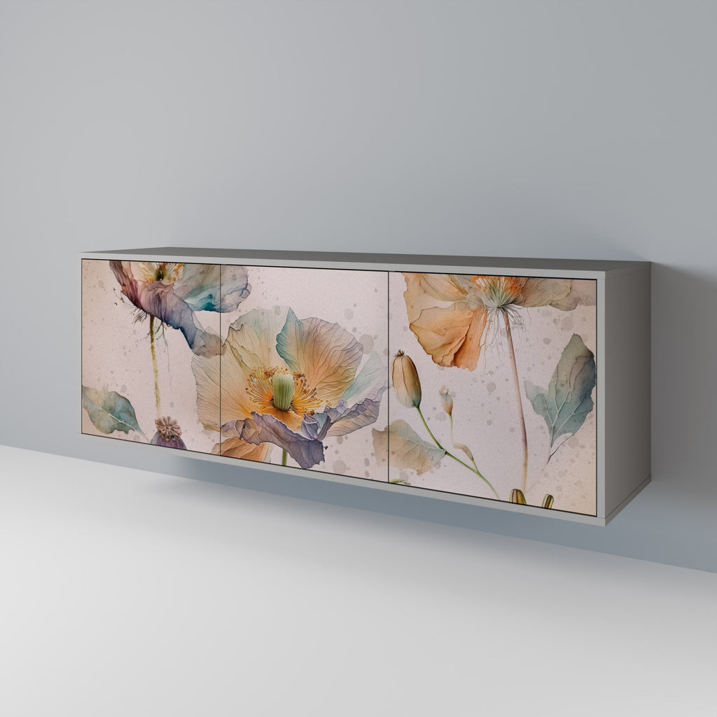 SOFTEN POPPY Aparador de 3 Portas em Acabamento Cinzento