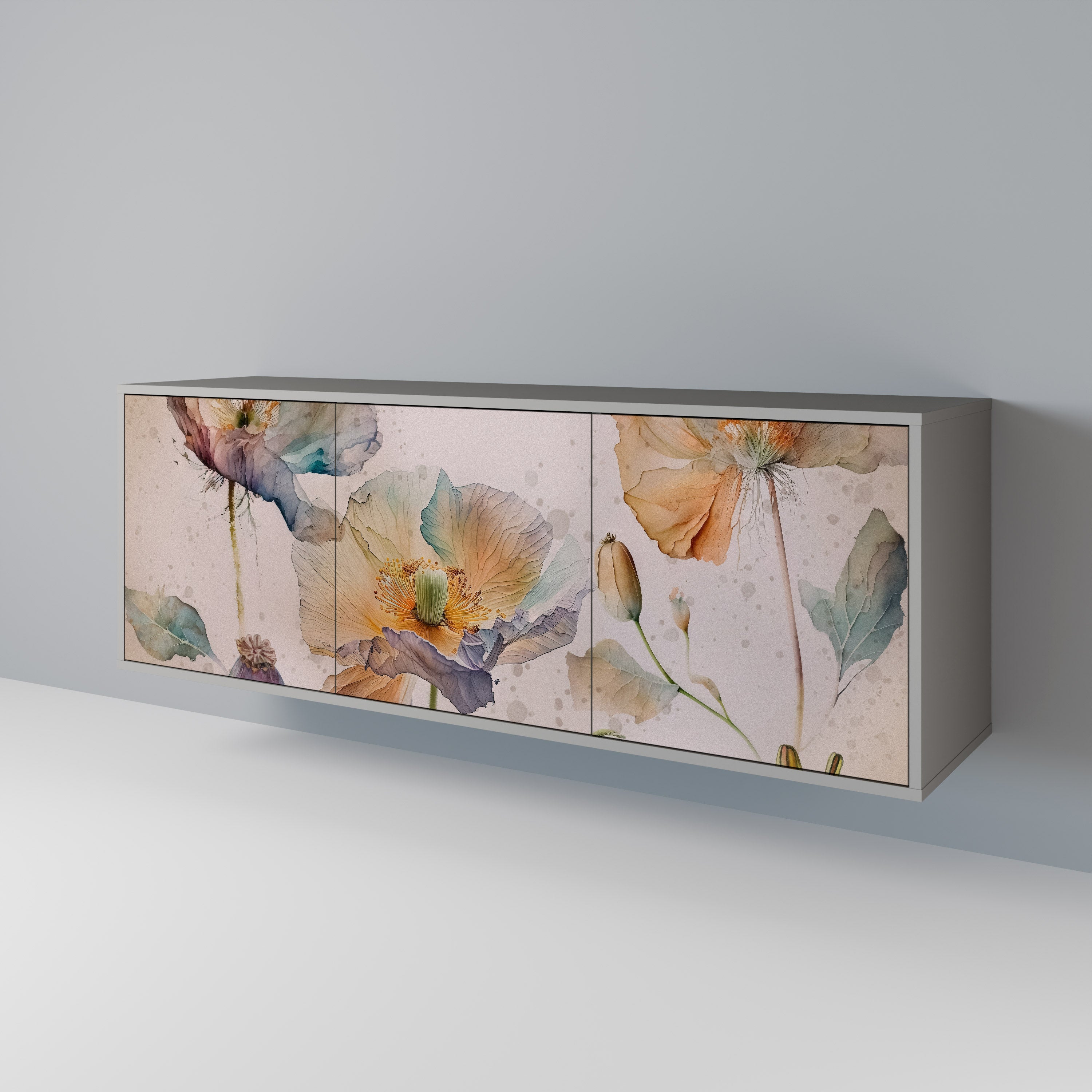 SOFTEN POPPY Aparador de 3 Portas em Acabamento Cinzento