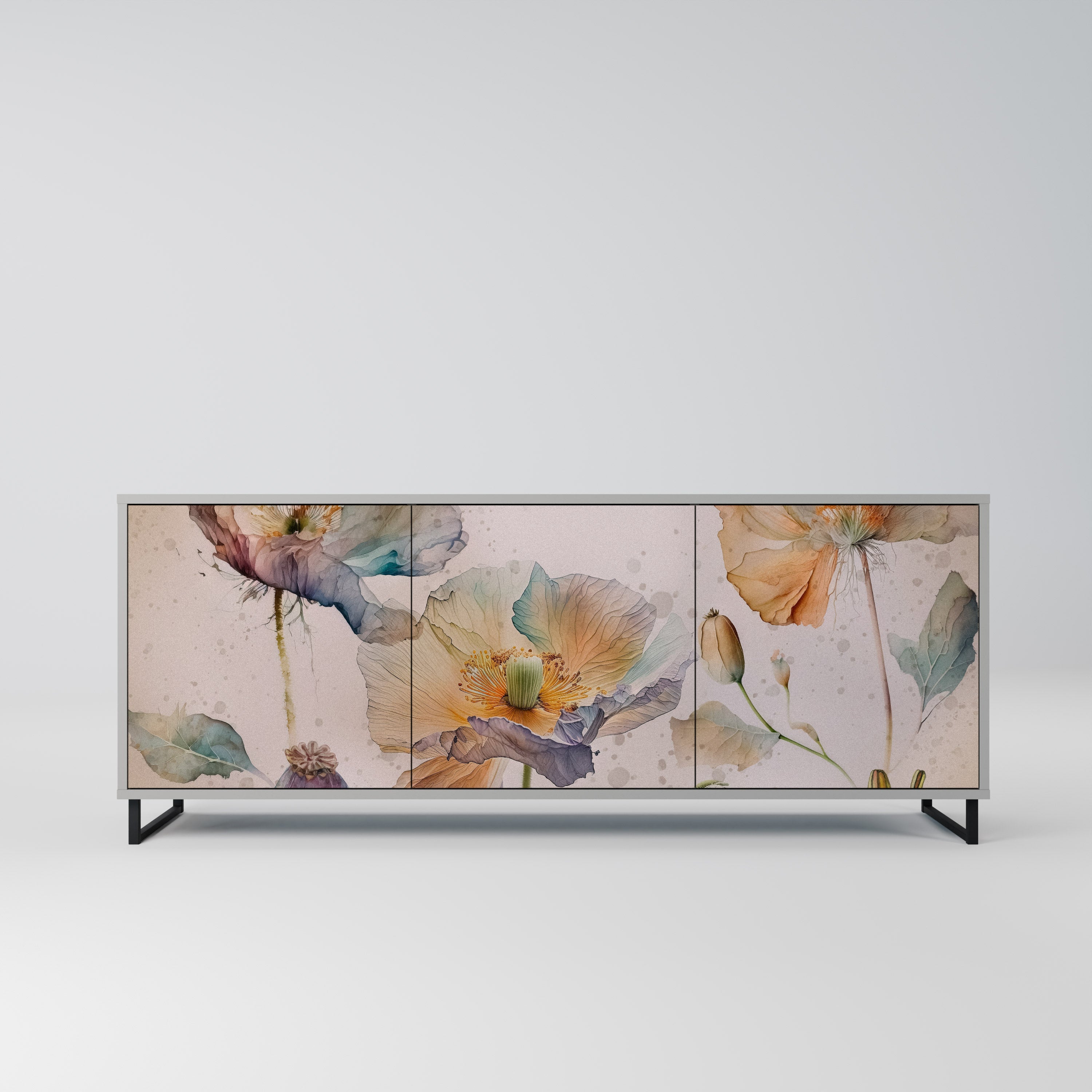 SOFTEN POPPY Aparador de 3 Portas em Acabamento Cinzento