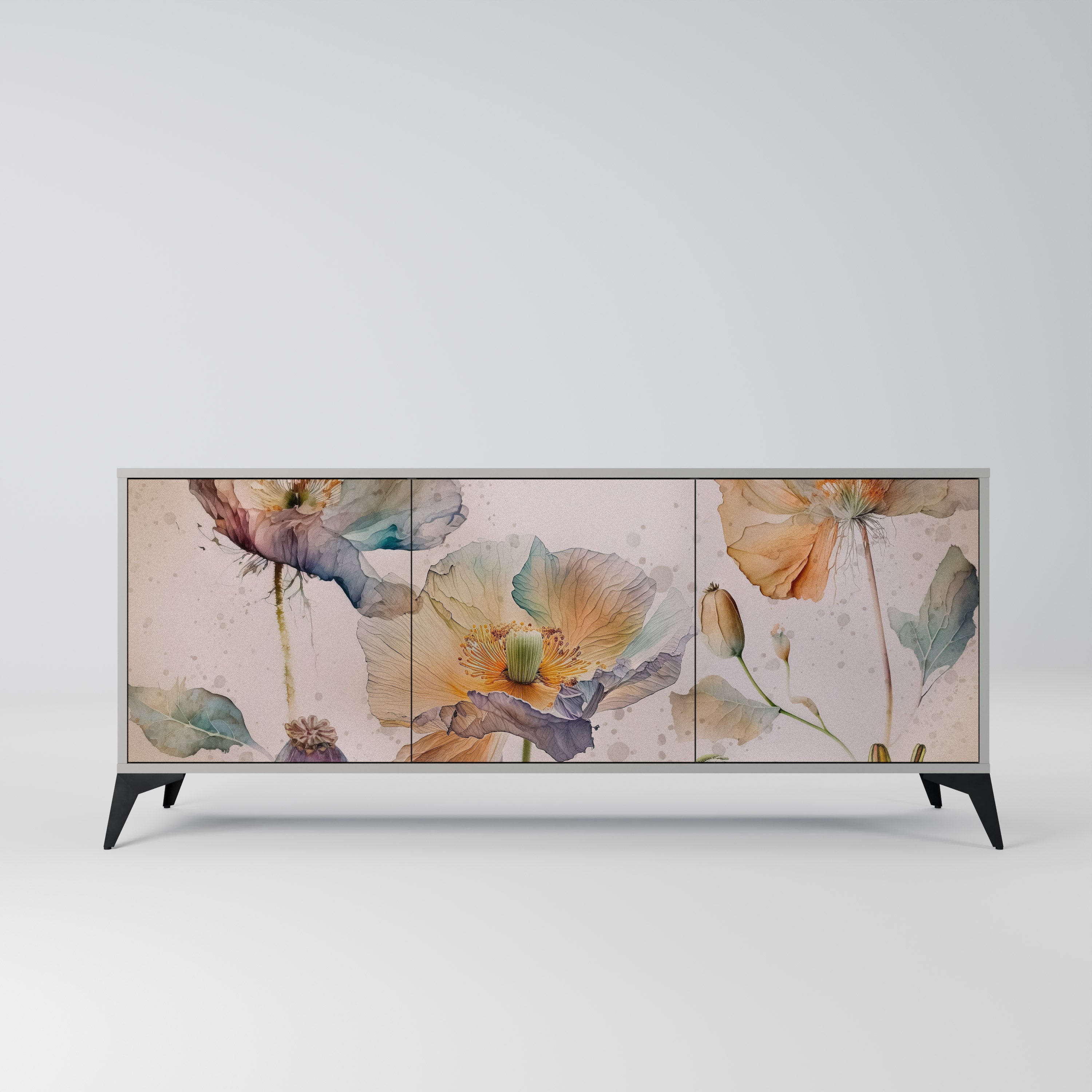 SOFTEN POPPY Aparador de 3 Portas em Acabamento Cinzento