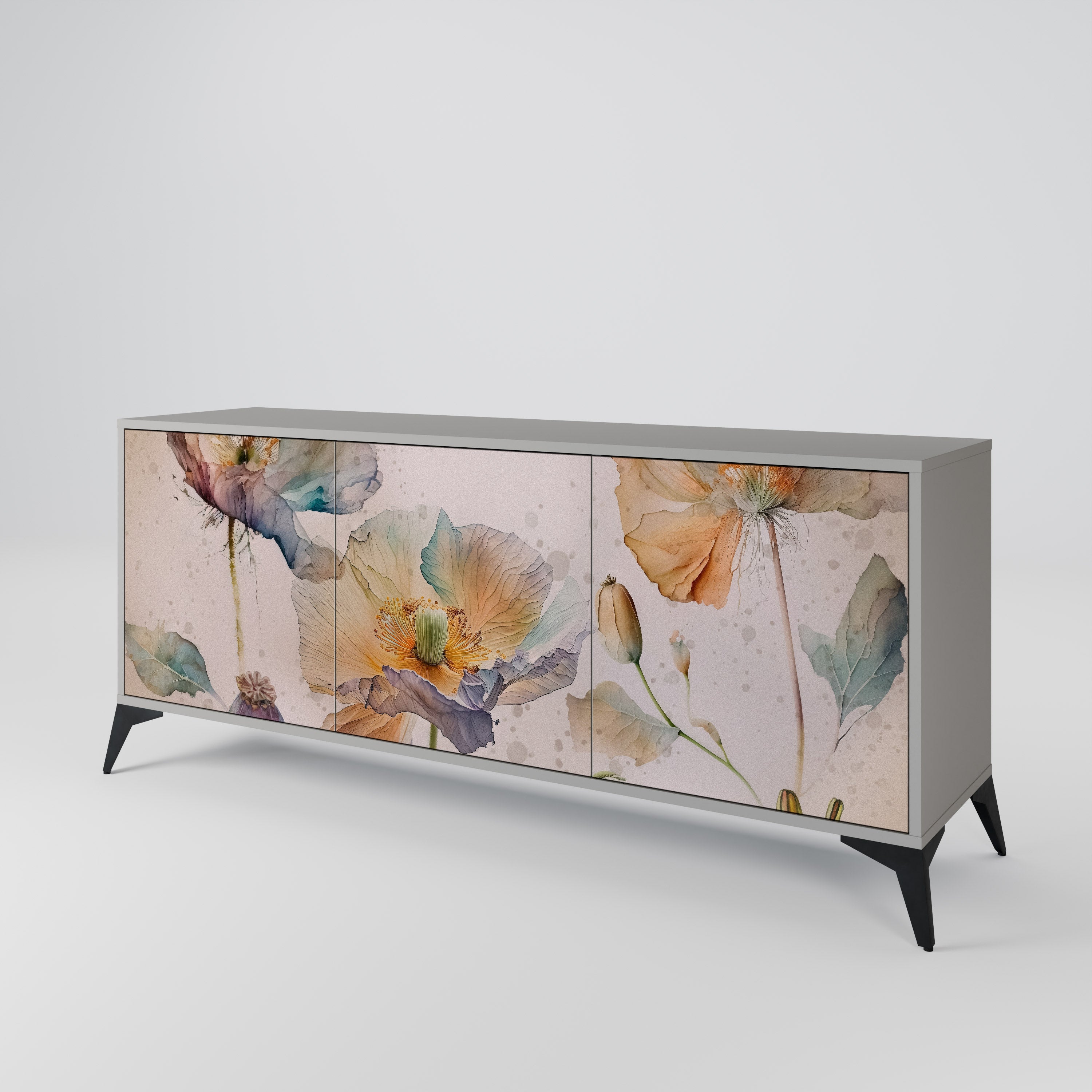 SOFTEN POPPY Aparador de 3 Portas em Acabamento Cinzento