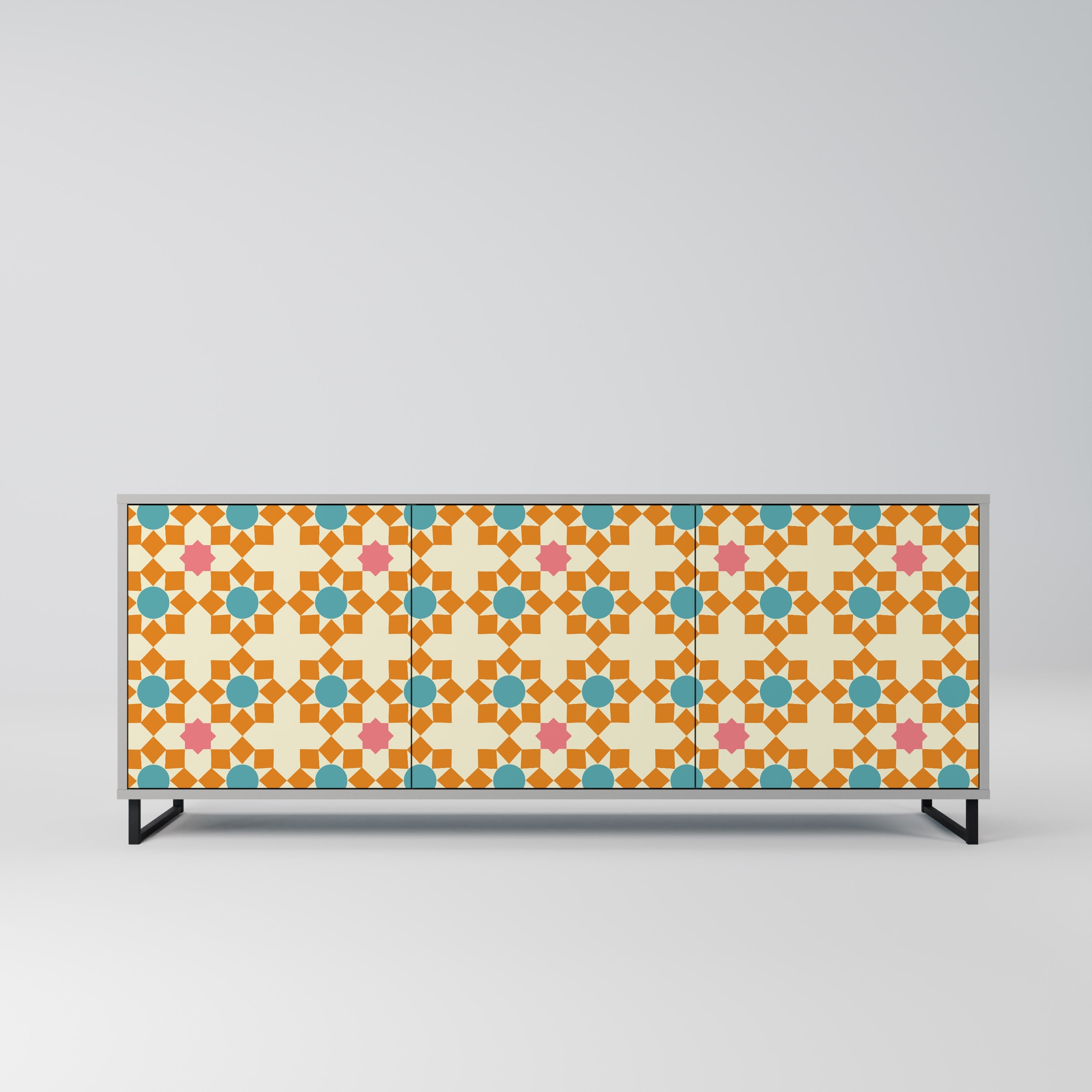 FLORAL DECOR Aparador de 3 Portas em Acabamento Cinzento