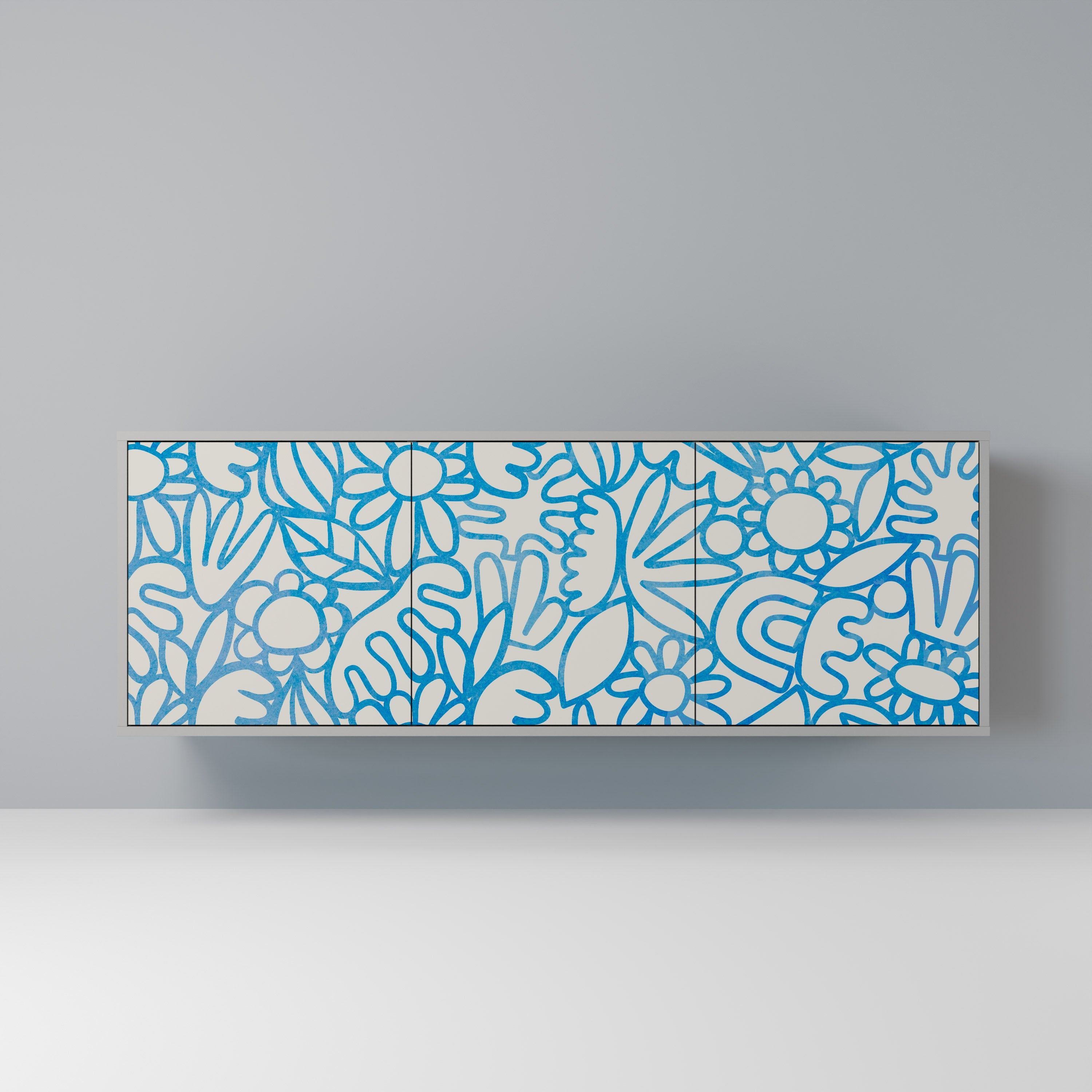 BLOOMY MORNING Aparador de 3 Portas em Acabamento Cinzento