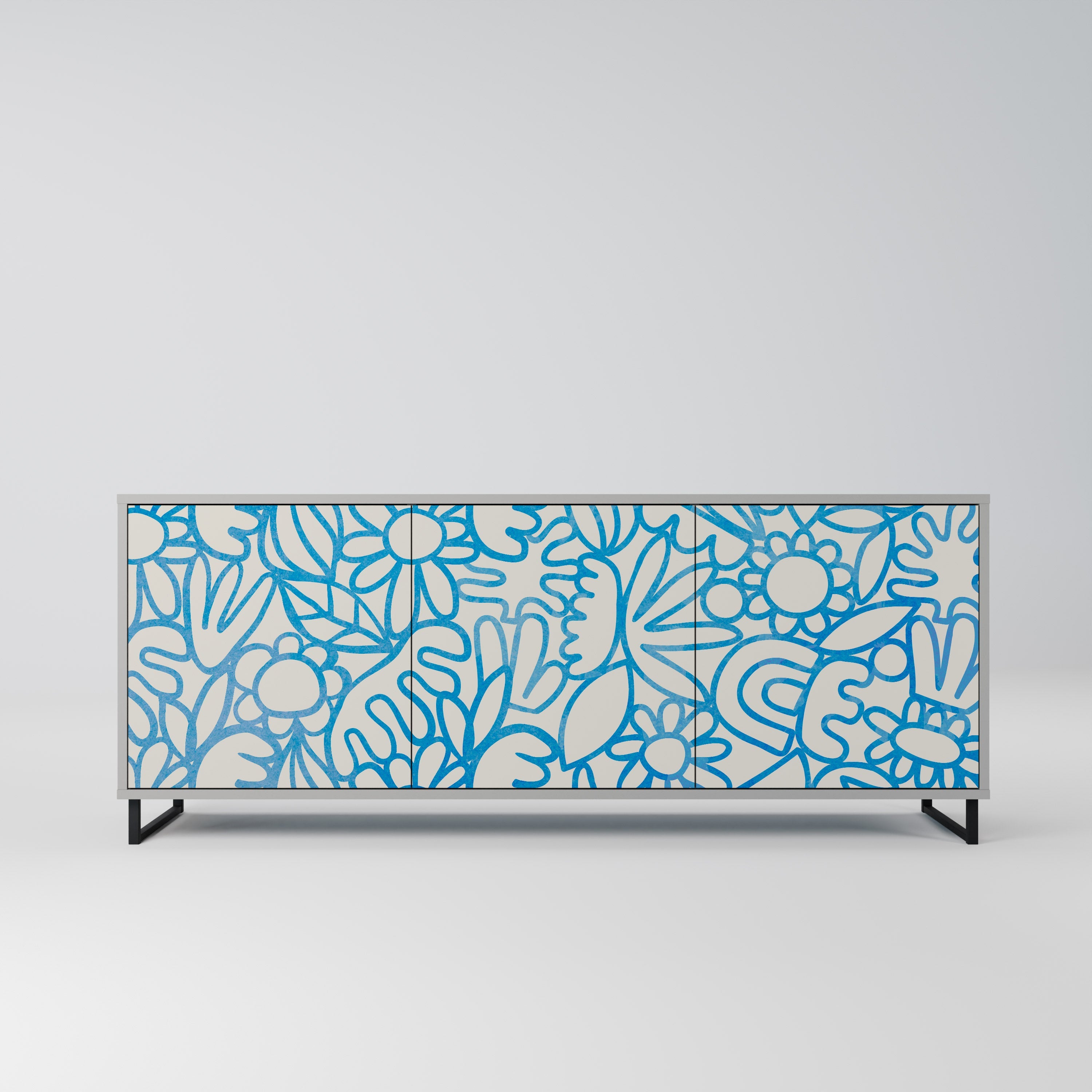 BLOOMY MORNING Aparador de 3 Portas em Acabamento Cinzento