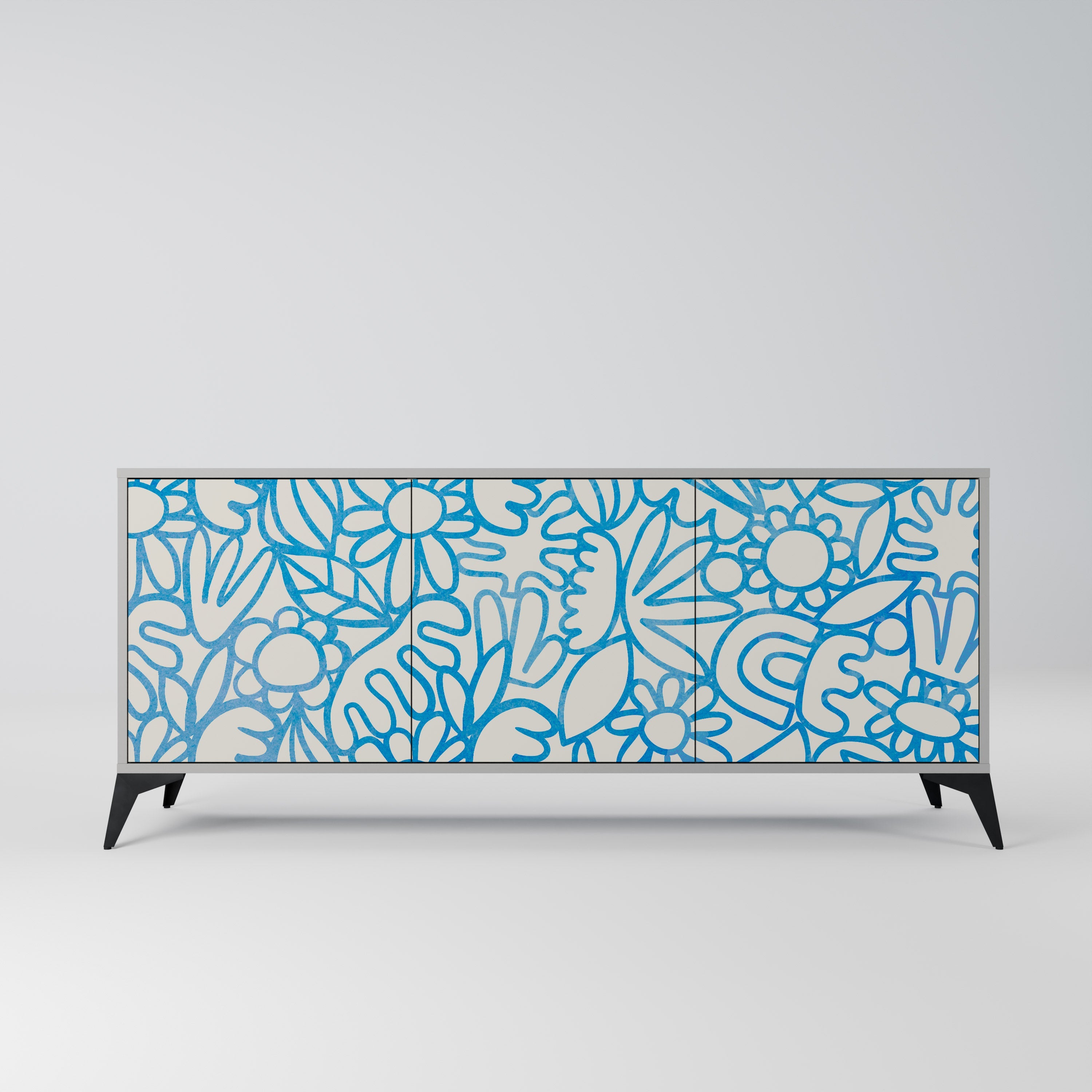 BLOOMY MORNING Aparador de 3 Portas em Acabamento Cinzento