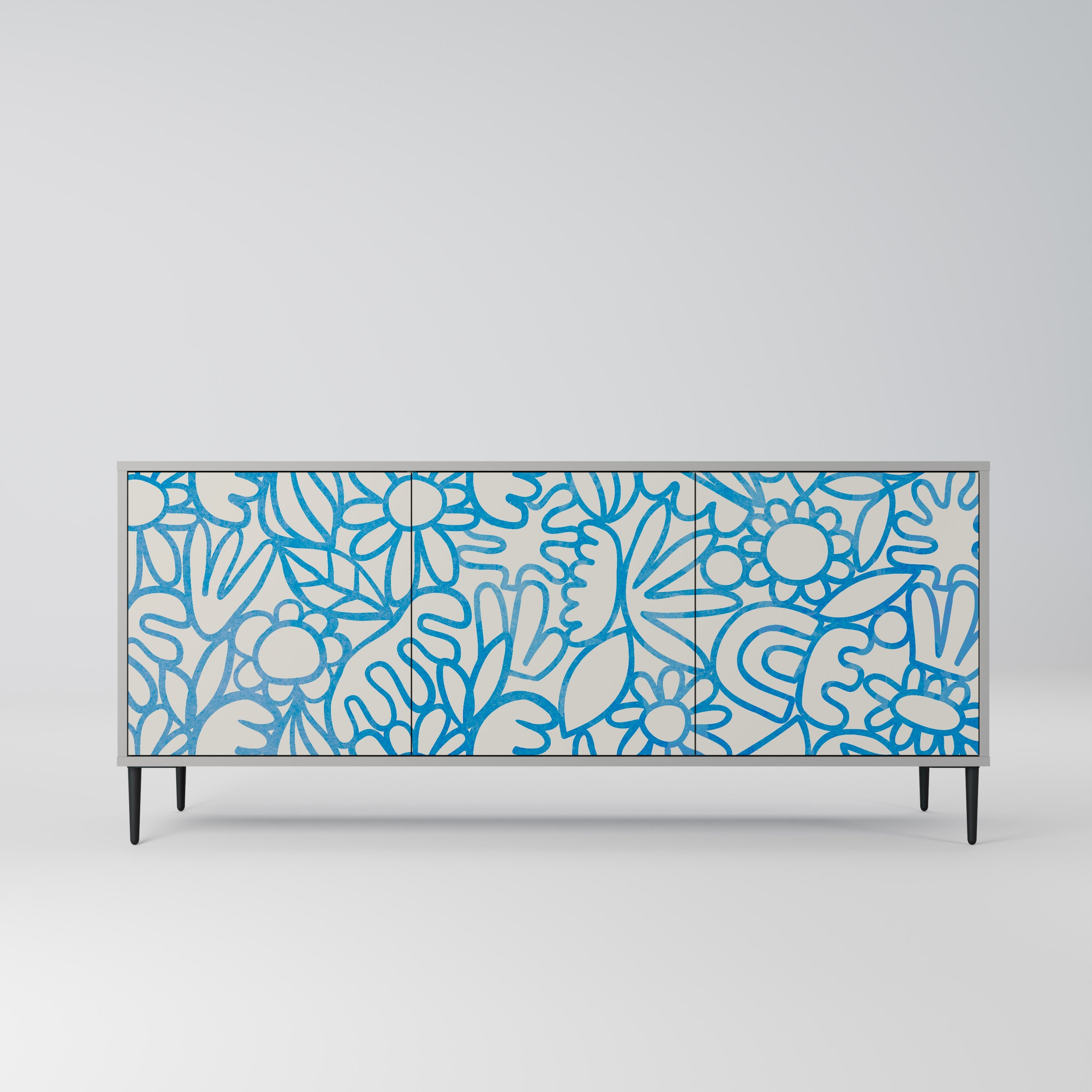 BLOOMY MORNING Aparador de 3 Portas em Acabamento Cinzento