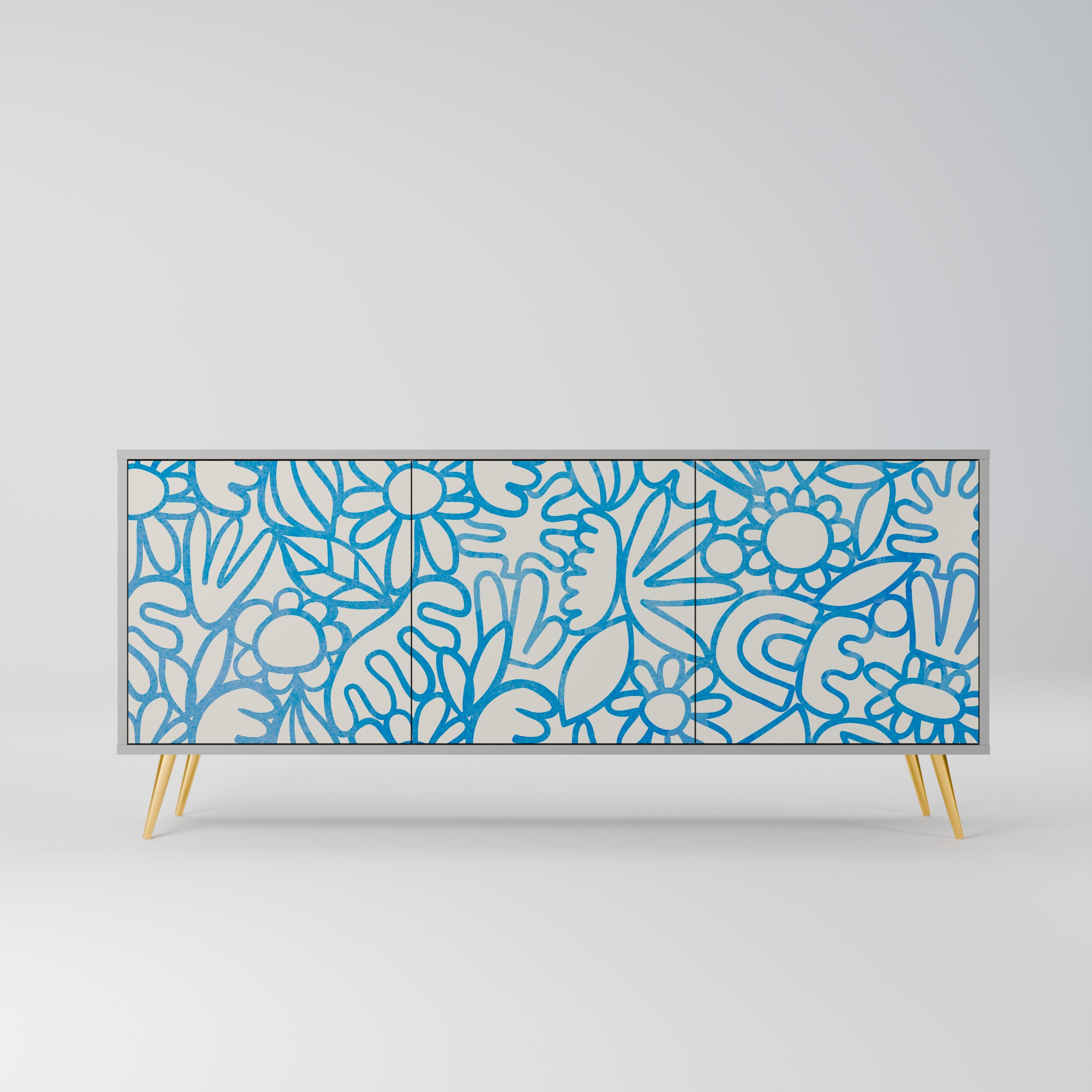 BLOOMY MORNING Aparador de 3 Portas em Acabamento Cinzento