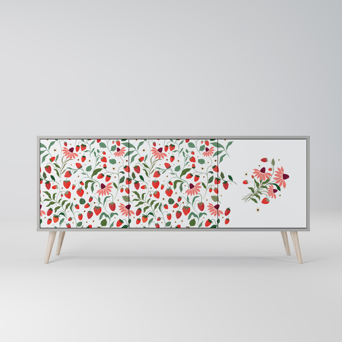 FLOWERS AND STRAWBERRIES Aparador de 3 Portas