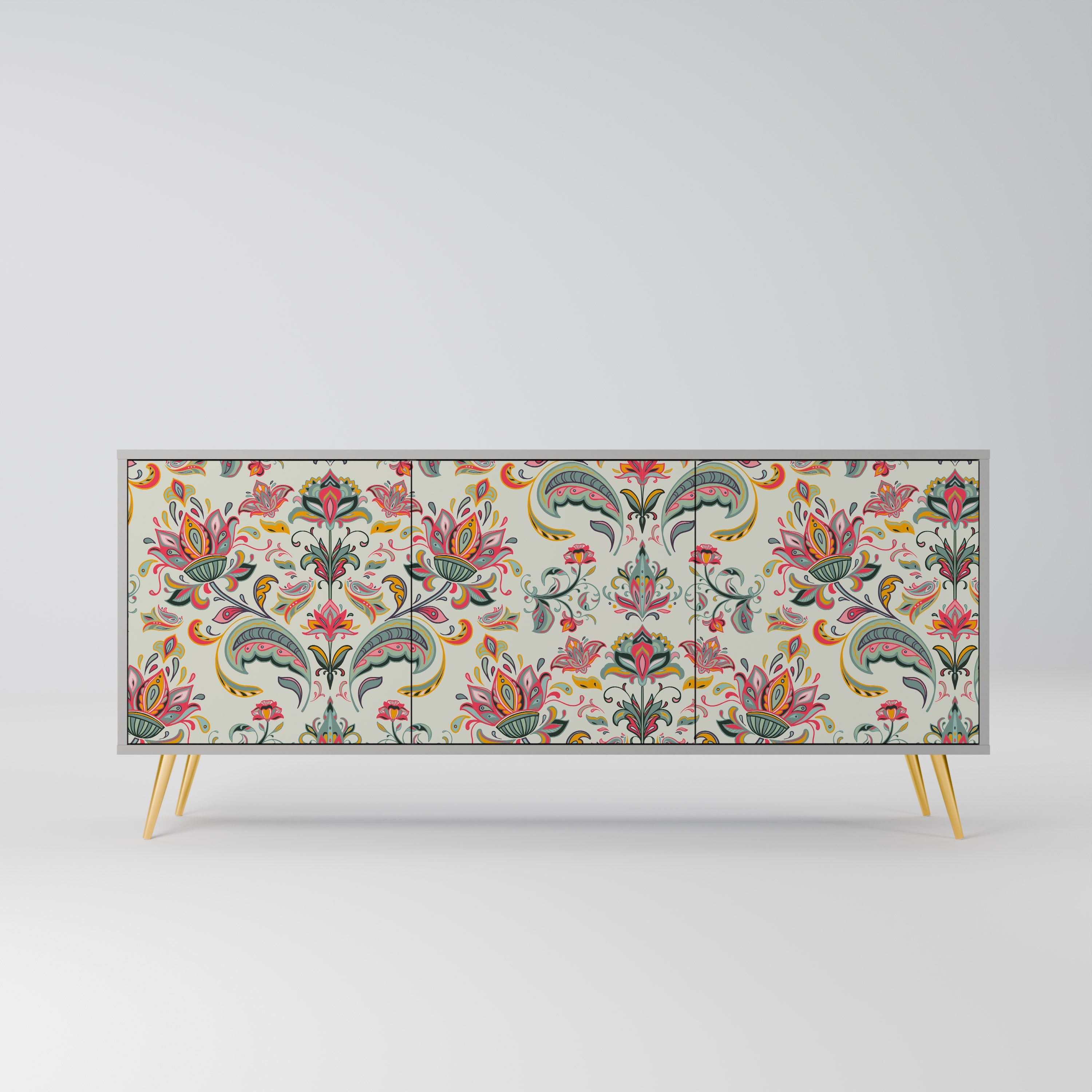 ORGANIC FOLKLORE Aparador de 3 Portas em Acabamento Cinzento