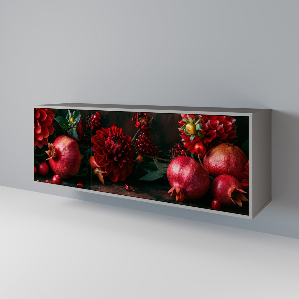 DAHLIAS AND POMEGRANATES 3-Door Sideboard in Grey Finish