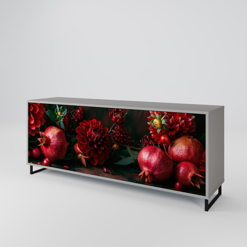 DAHLIAS AND POMEGRANATES 3-Door Sideboard in Grey Finish