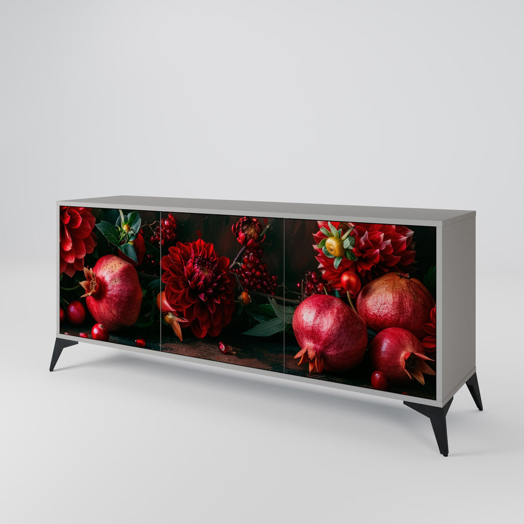 DAHLIAS AND POMEGRANATES 3-Door Sideboard in Grey Finish