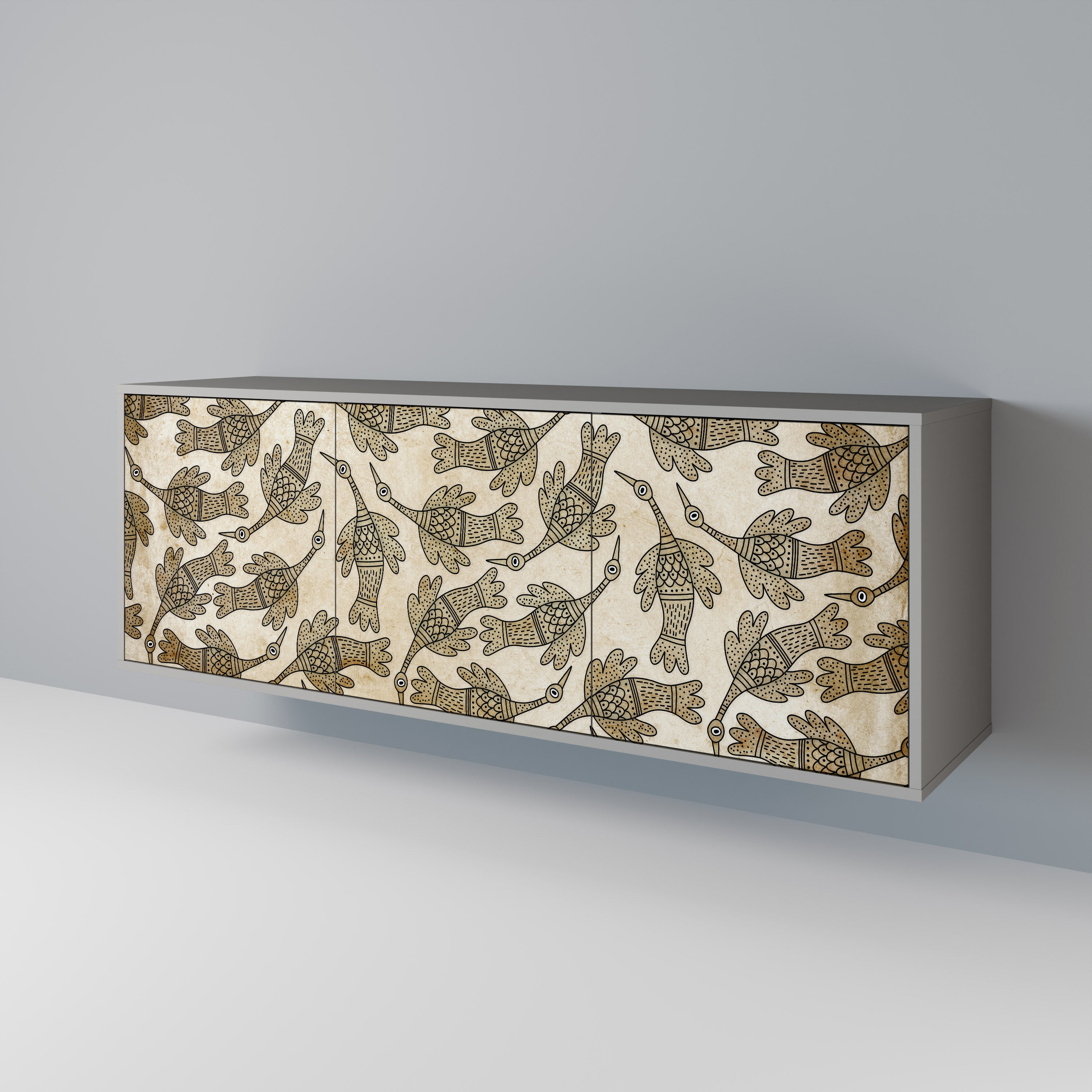 ALMONDINE SONGBIRD 3-Door Sideboard in Grey Finish