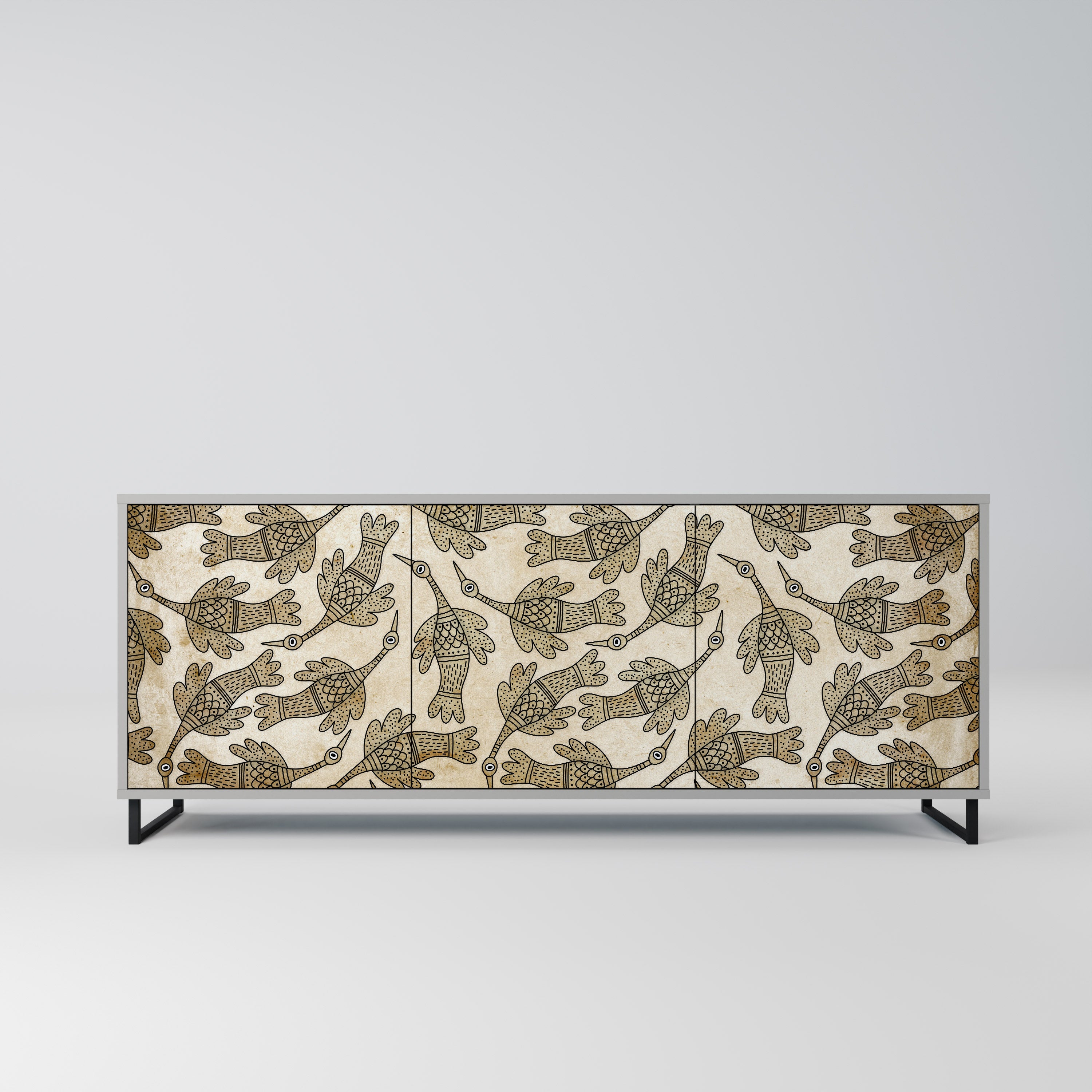 ALMONDINE SONGBIRD 3-Door Sideboard in Grey Finish