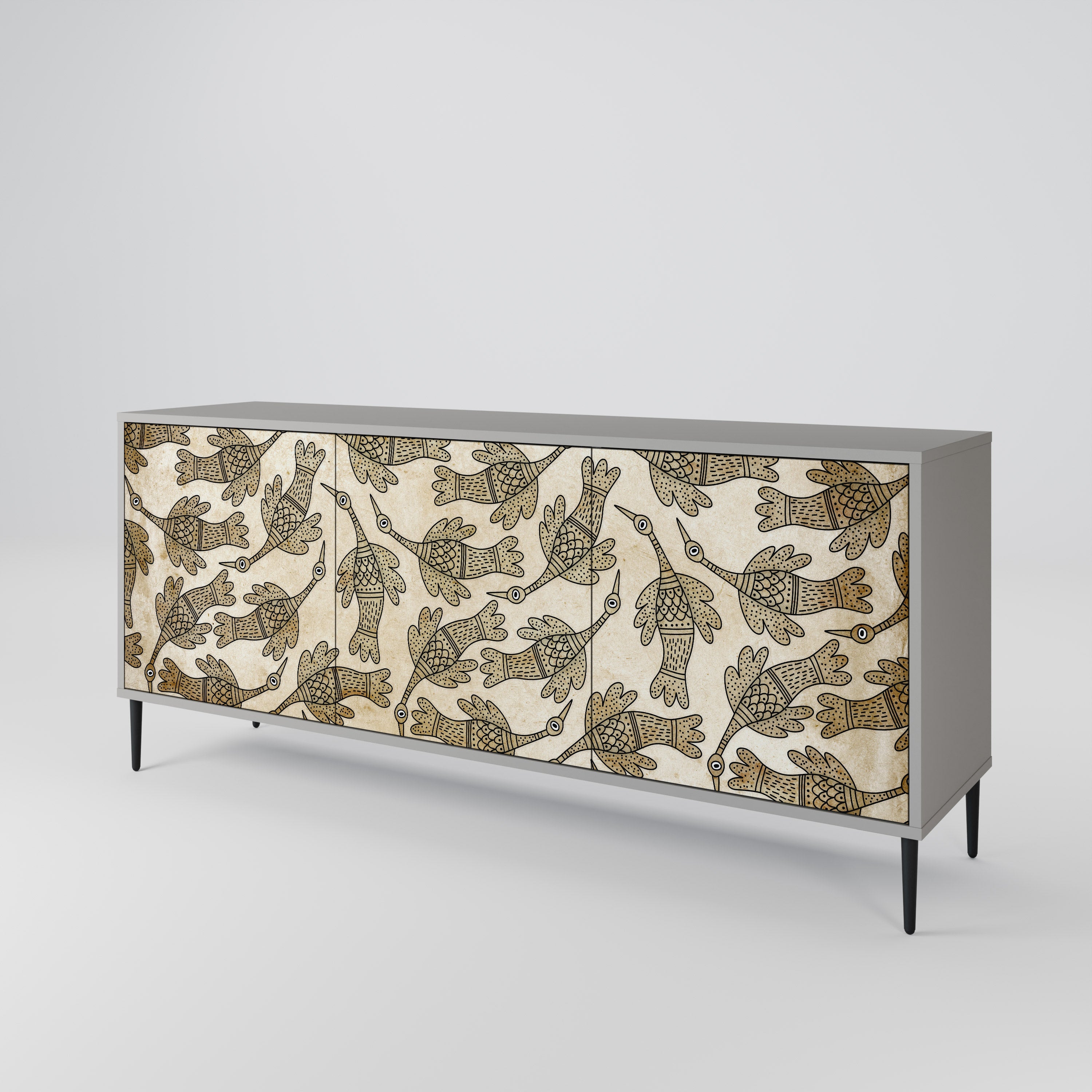 ALMONDINE SONGBIRD 3-Door Sideboard in Grey Finish