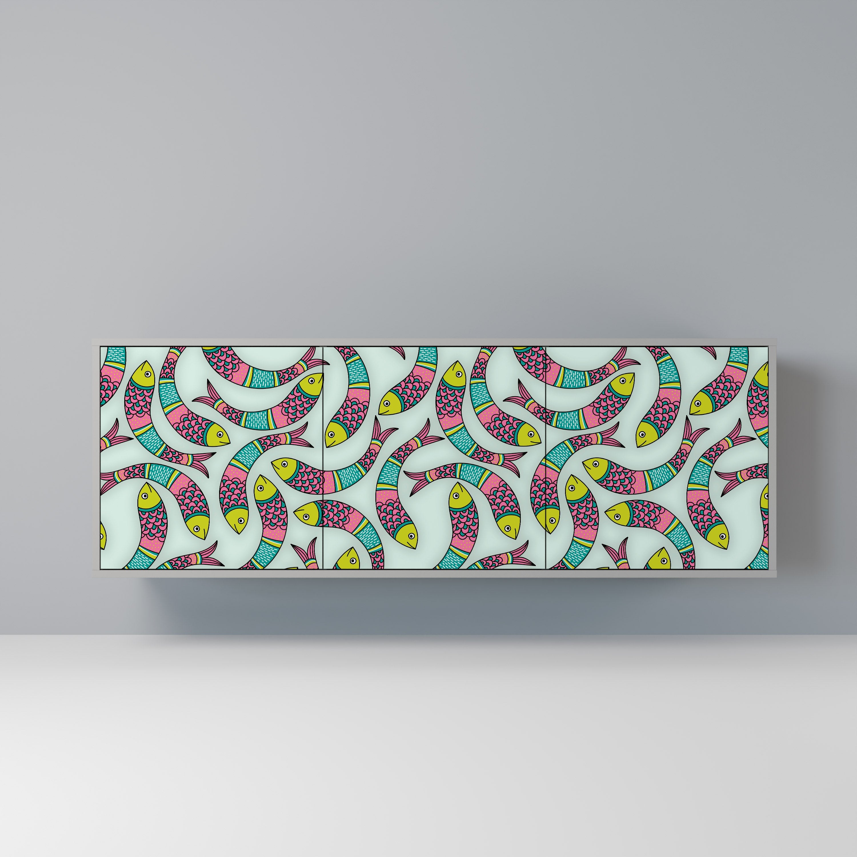 INDIAN FISH Aparador de 3 Portas em Acabamento Cinzento