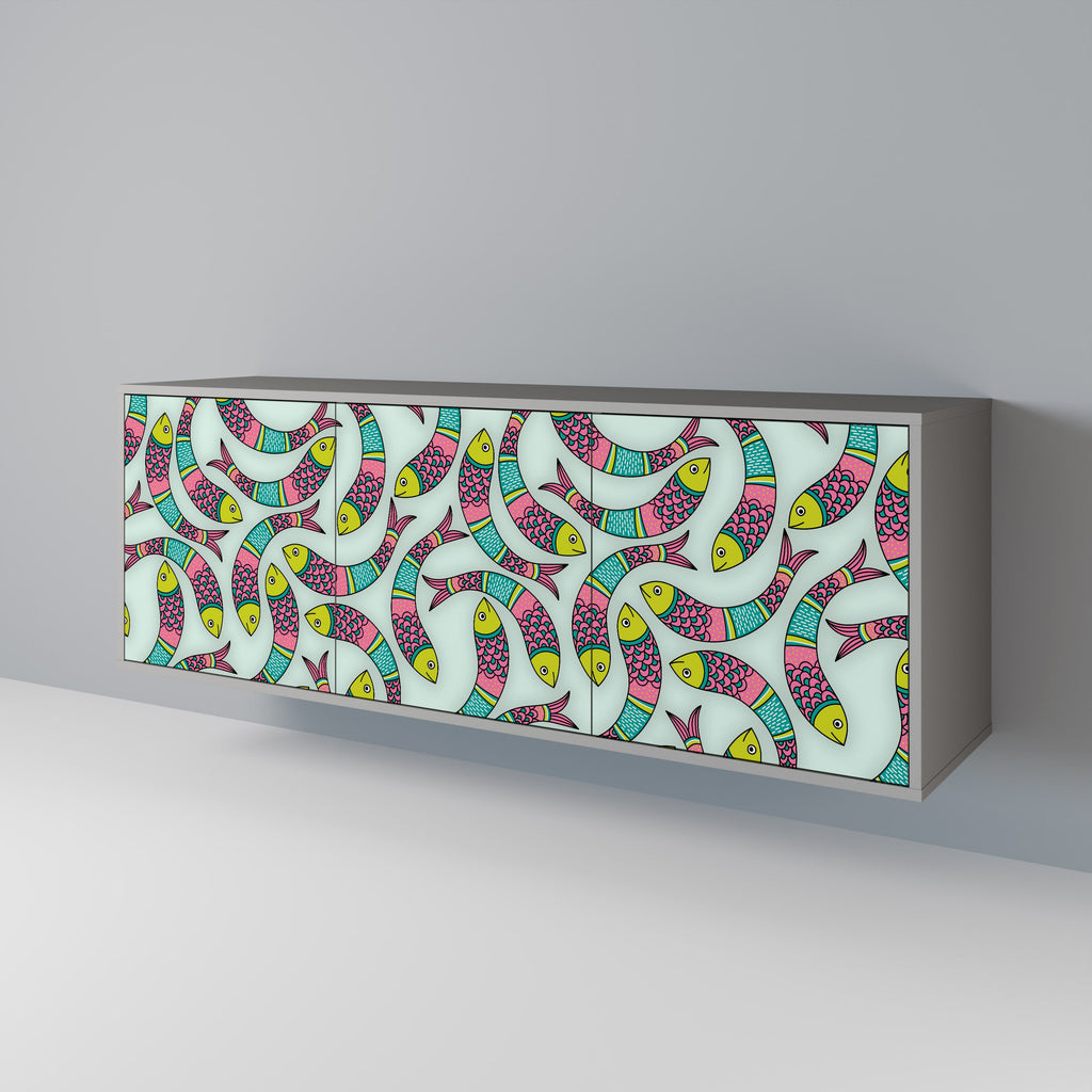 INDIAN FISH Aparador de 3 Portas em Acabamento Cinzento