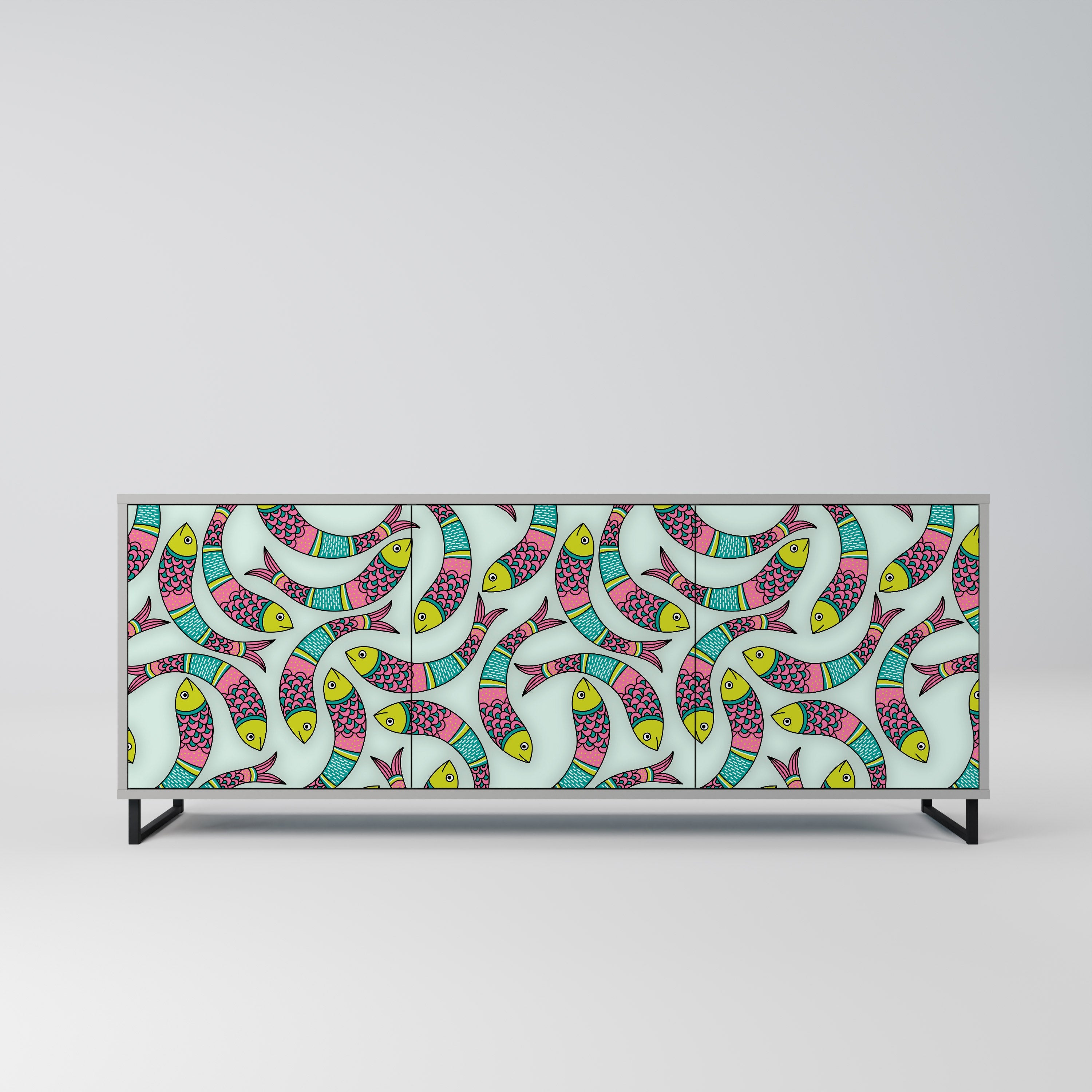 INDIAN FISH Aparador de 3 Portas em Acabamento Cinzento