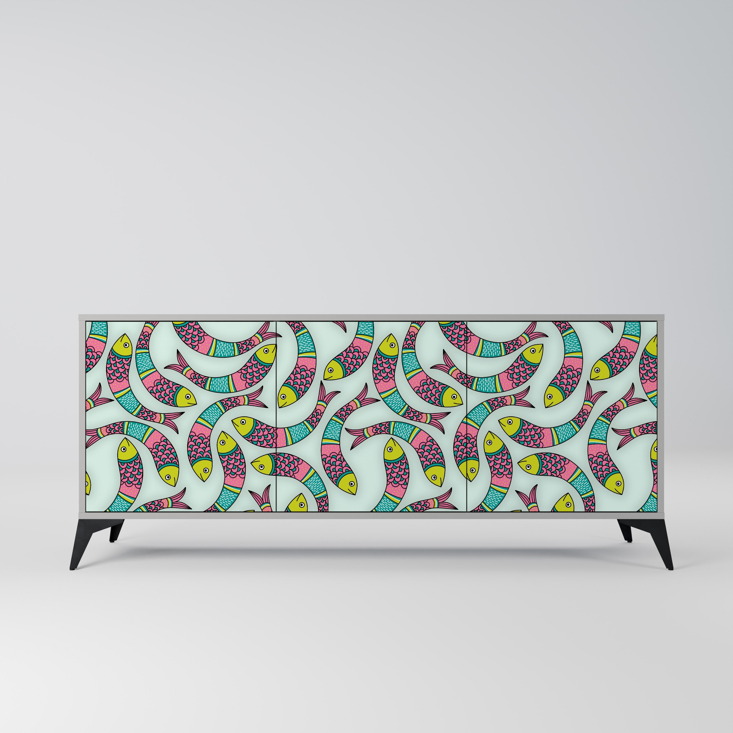 INDIAN FISH Aparador de 3 Portas em Acabamento Cinzento