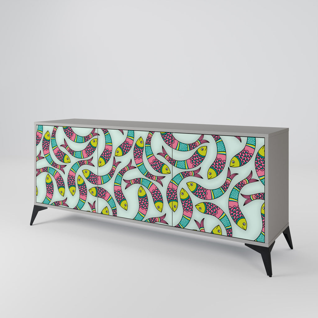 INDIAN FISH Aparador de 3 Portas em Acabamento Cinzento