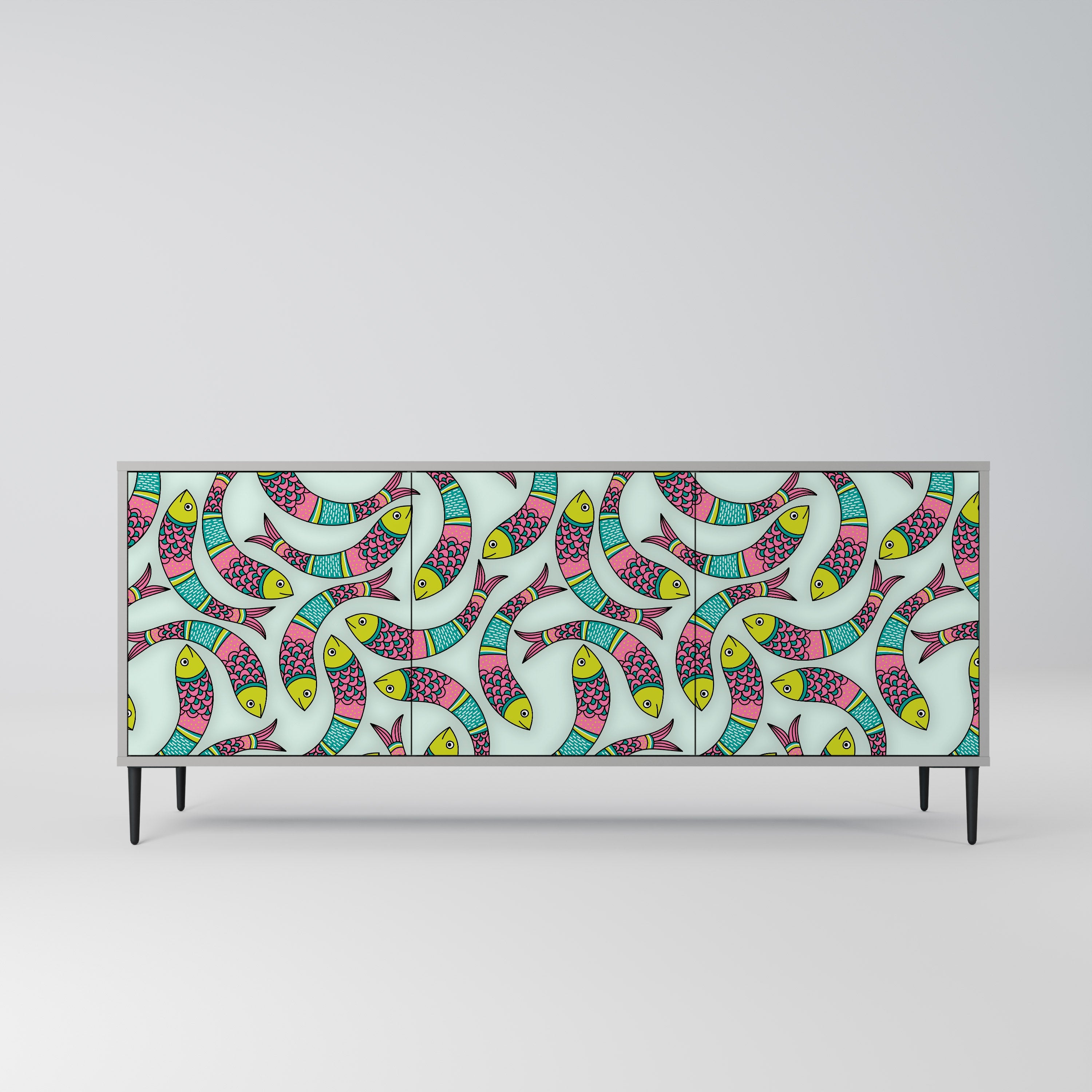 INDIAN FISH Aparador de 3 Portas em Acabamento Cinzento