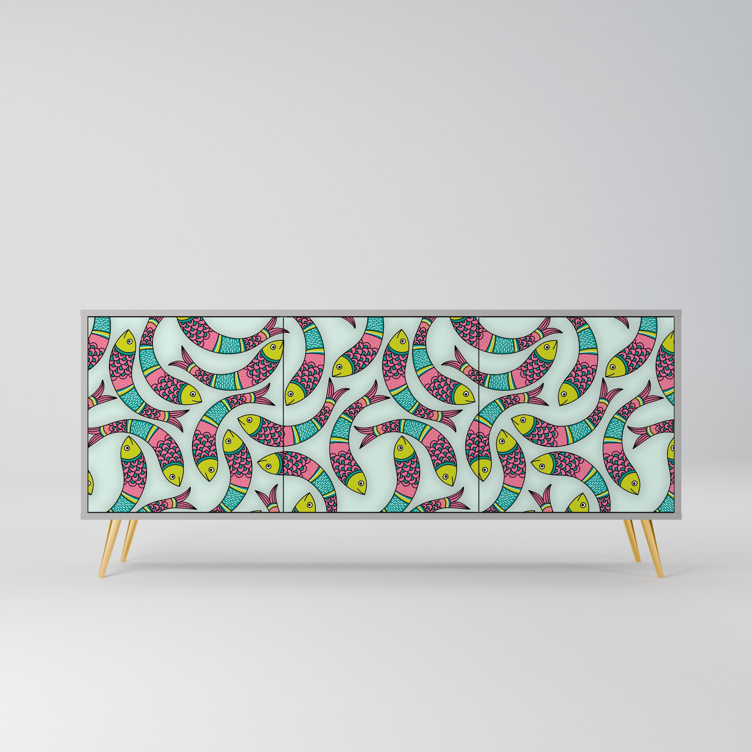 INDIAN FISH Aparador de 3 Portas em Acabamento Cinzento