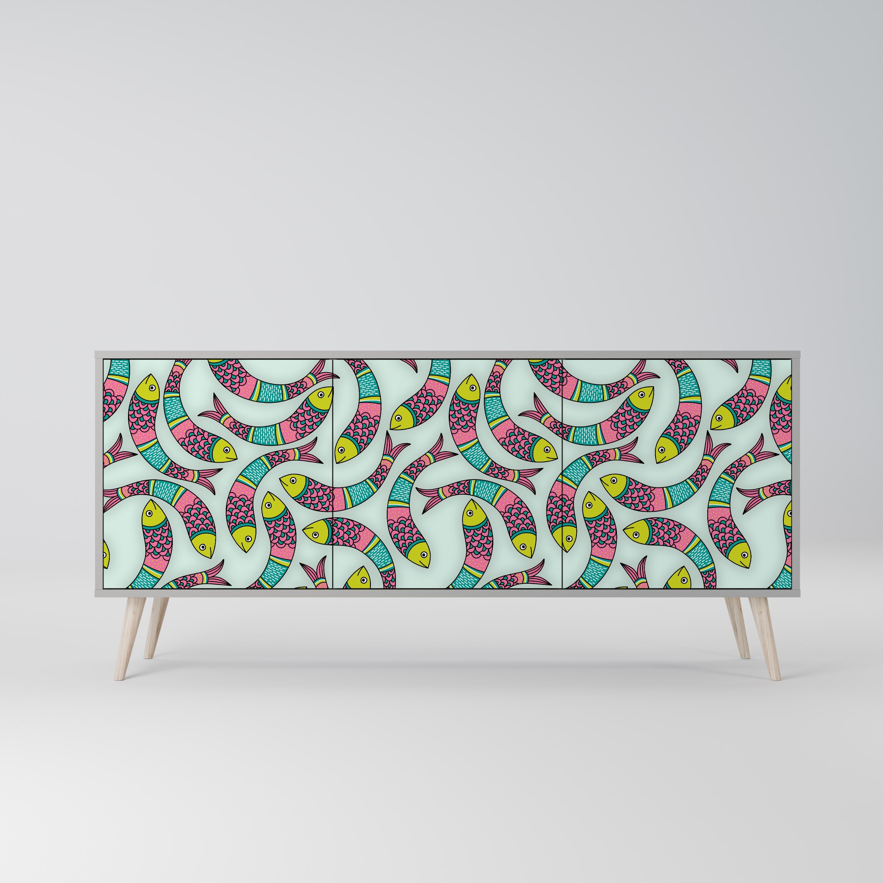 INDIAN FISH Aparador de 3 Portas em Acabamento Cinzento