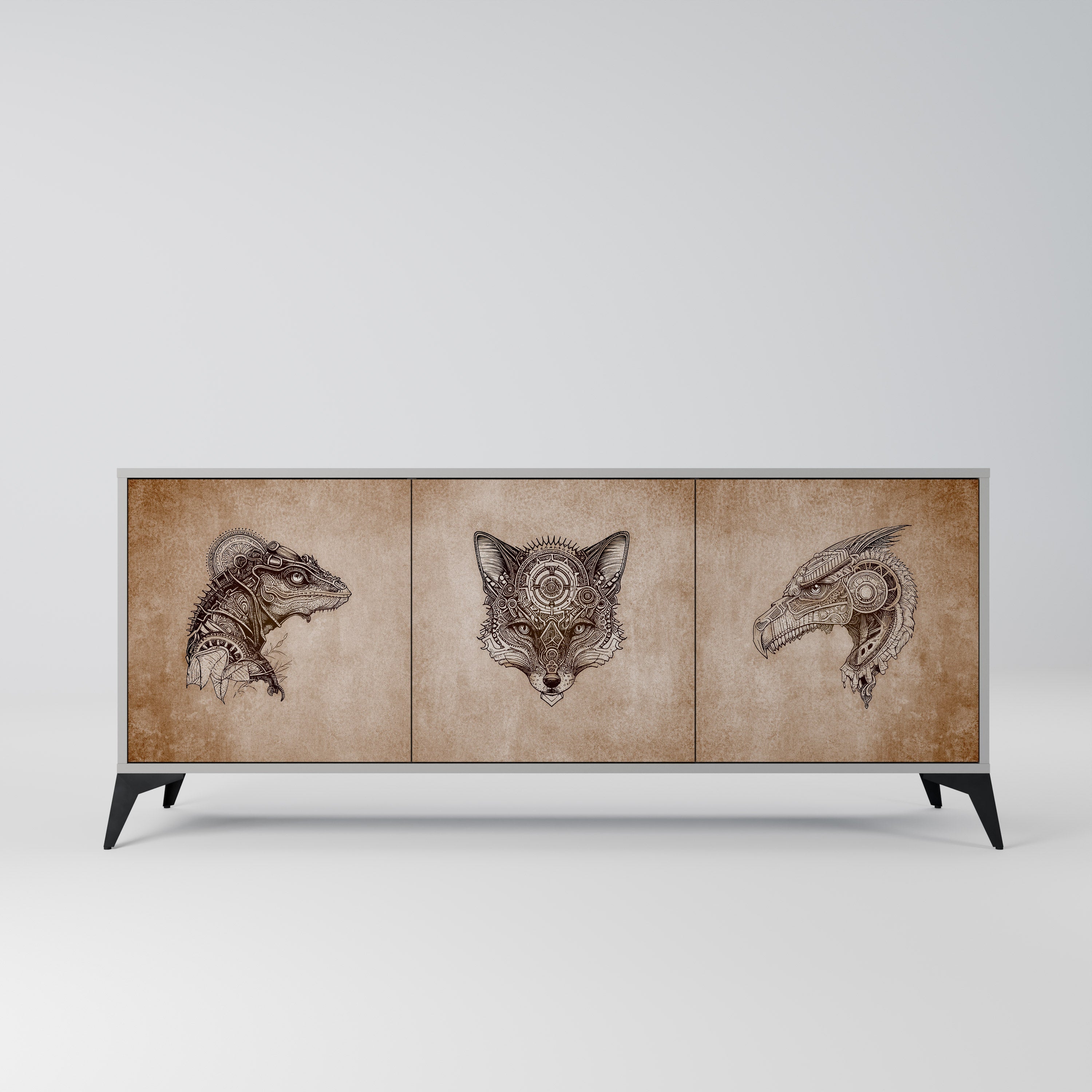 STEAMPUNK CLAN Aparador de 3 Portas em Acabamento Cinzento