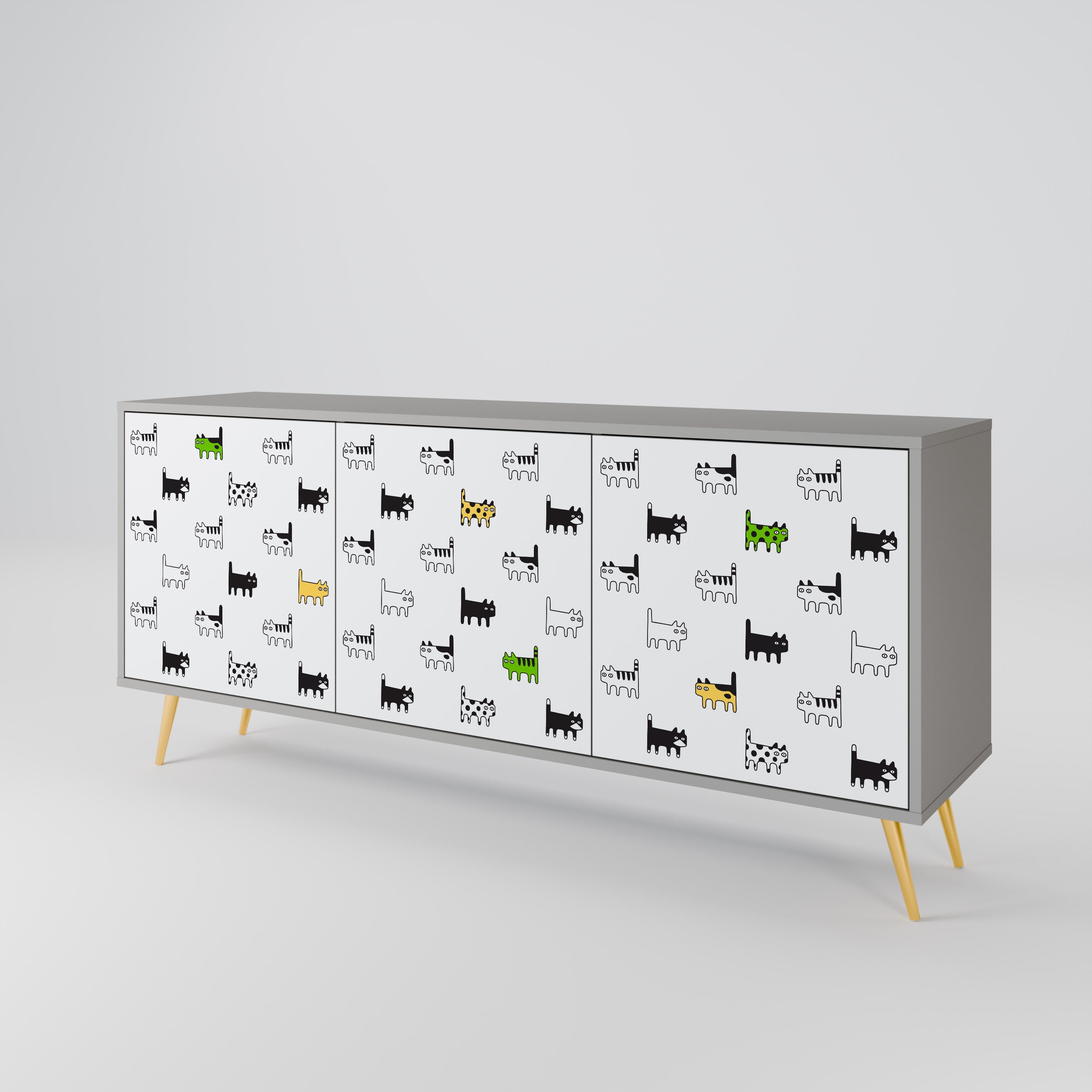 CATS COMPILATION Aparador de 3 Portas em Acabamento Cinzento